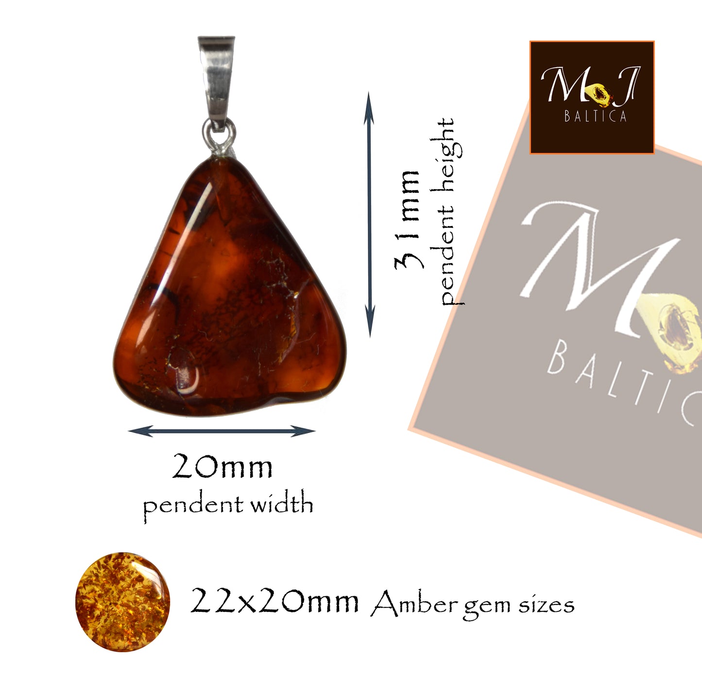 MJ Baltica, pendant, natural Baltic Amber, 925 Silver, unique, irregular, unisex, handcrafted, BW209