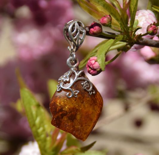 MJ Baltica, ciondolo, Ambra naturale Baltica, Argento 925, unico, irregolare, unisex, artigianale, BW223