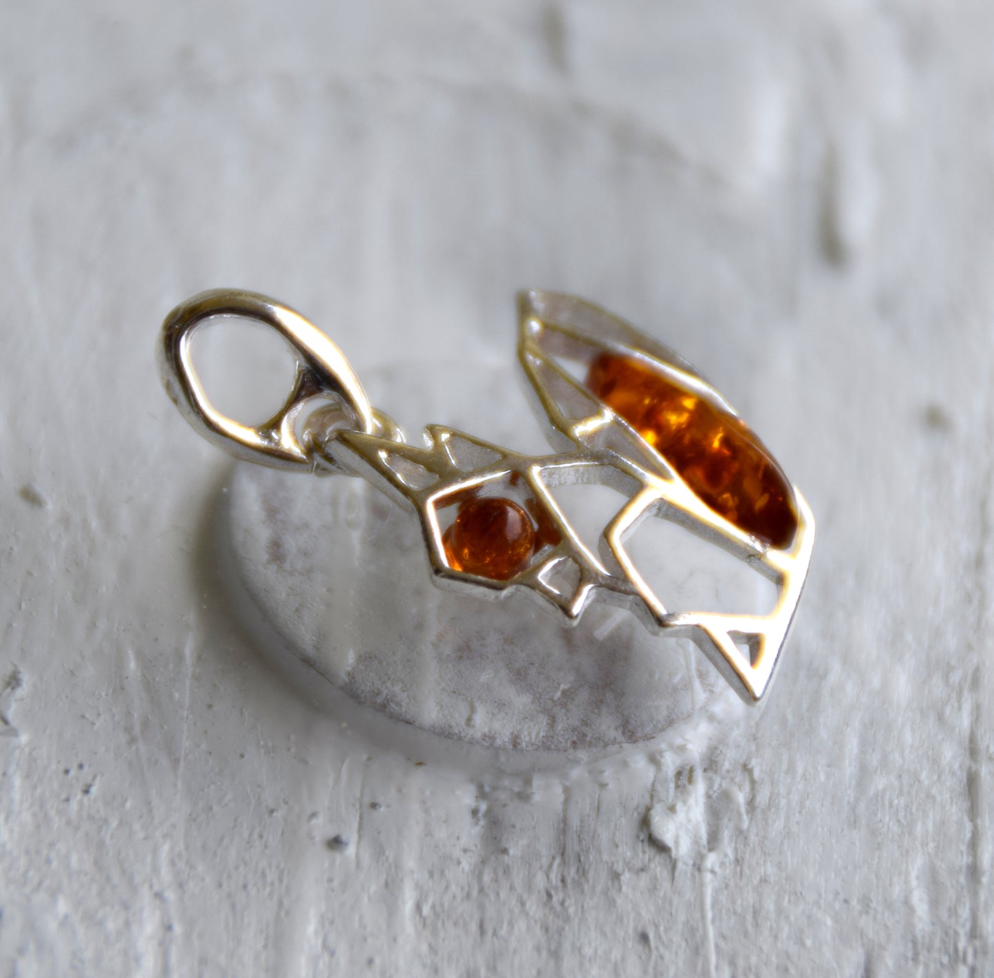 Delicate pendant with small squirrel in natural cognac-colored Amber and 925 Silver, MJ Baltica, BW262
