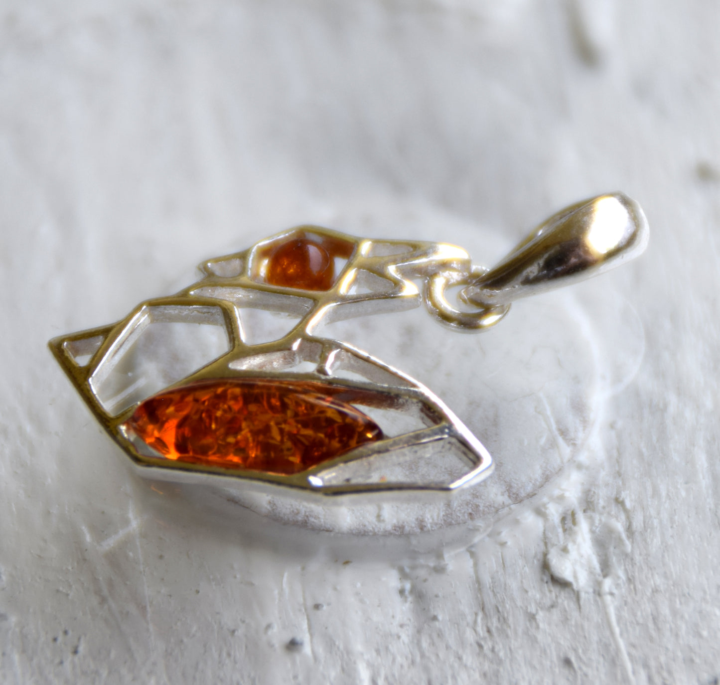 Delicate pendant with small squirrel in natural cognac-colored Amber and 925 Silver, MJ Baltica, BW262