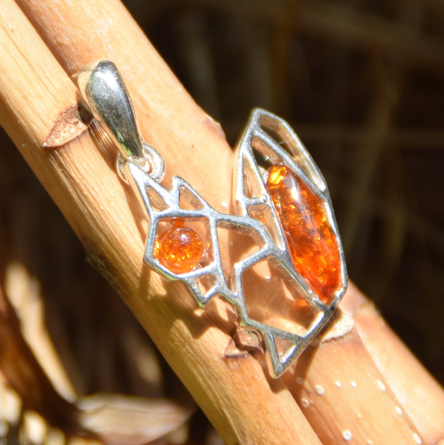 Delicate pendant with small squirrel in natural cognac-colored Amber and 925 Silver, MJ Baltica, BW262