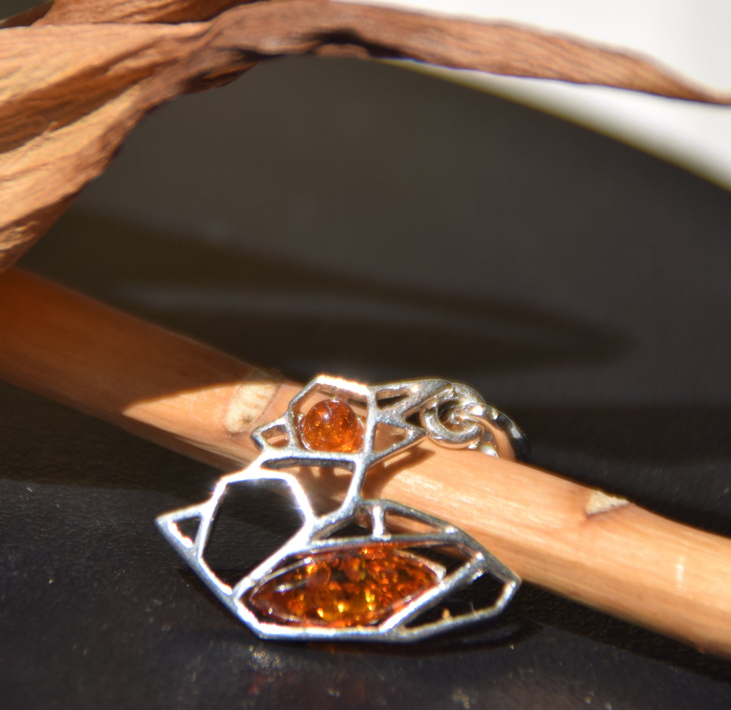 Delicate pendant with small squirrel in natural cognac-colored Amber and 925 Silver, MJ Baltica, BW262