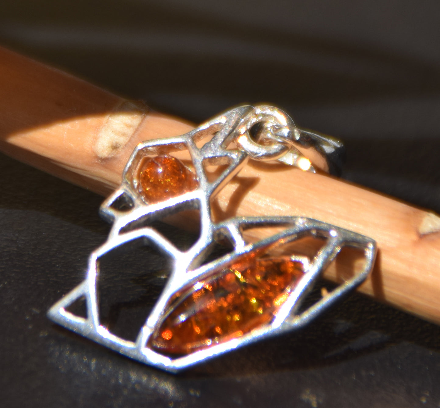 Delicate pendant with small squirrel in natural cognac-colored Amber and 925 Silver, MJ Baltica, BW262