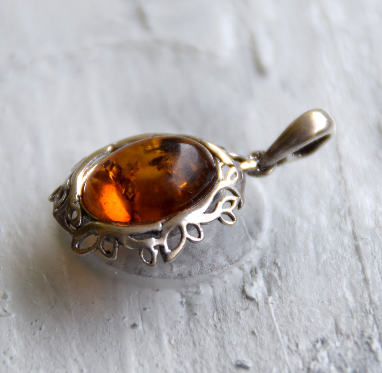 Elegant oval pendant with natural cognac amber and 925 Silver, MJ Baltica, BW268