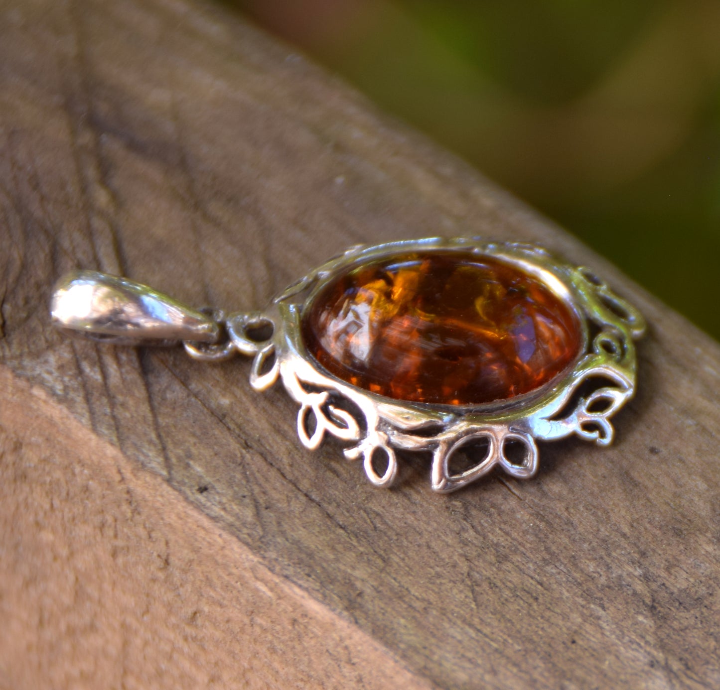 Elegant oval pendant with natural cognac amber and 925 Silver, MJ Baltica, BW268