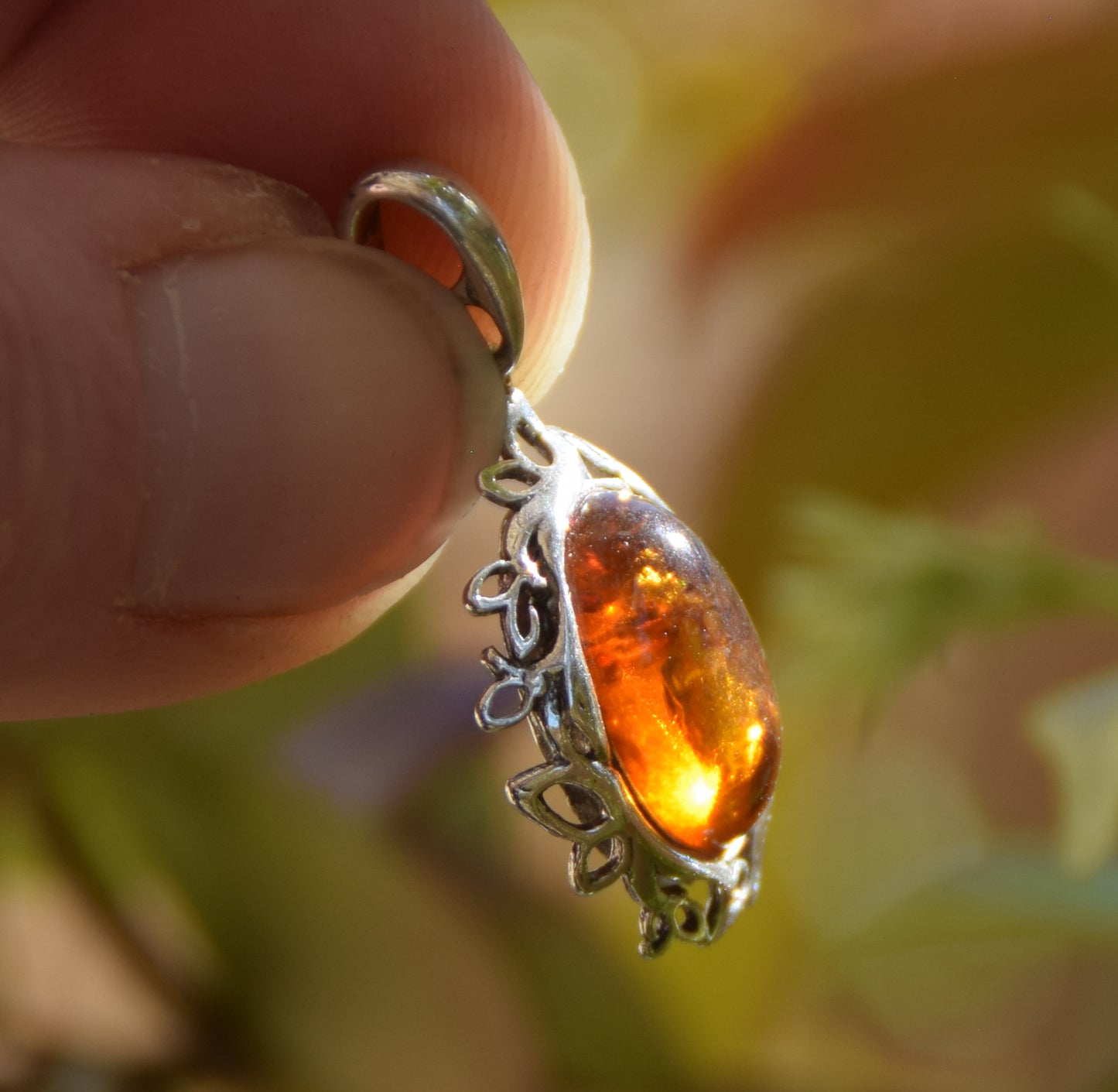 Elegant oval pendant with natural cognac amber and 925 Silver, MJ Baltica, BW268