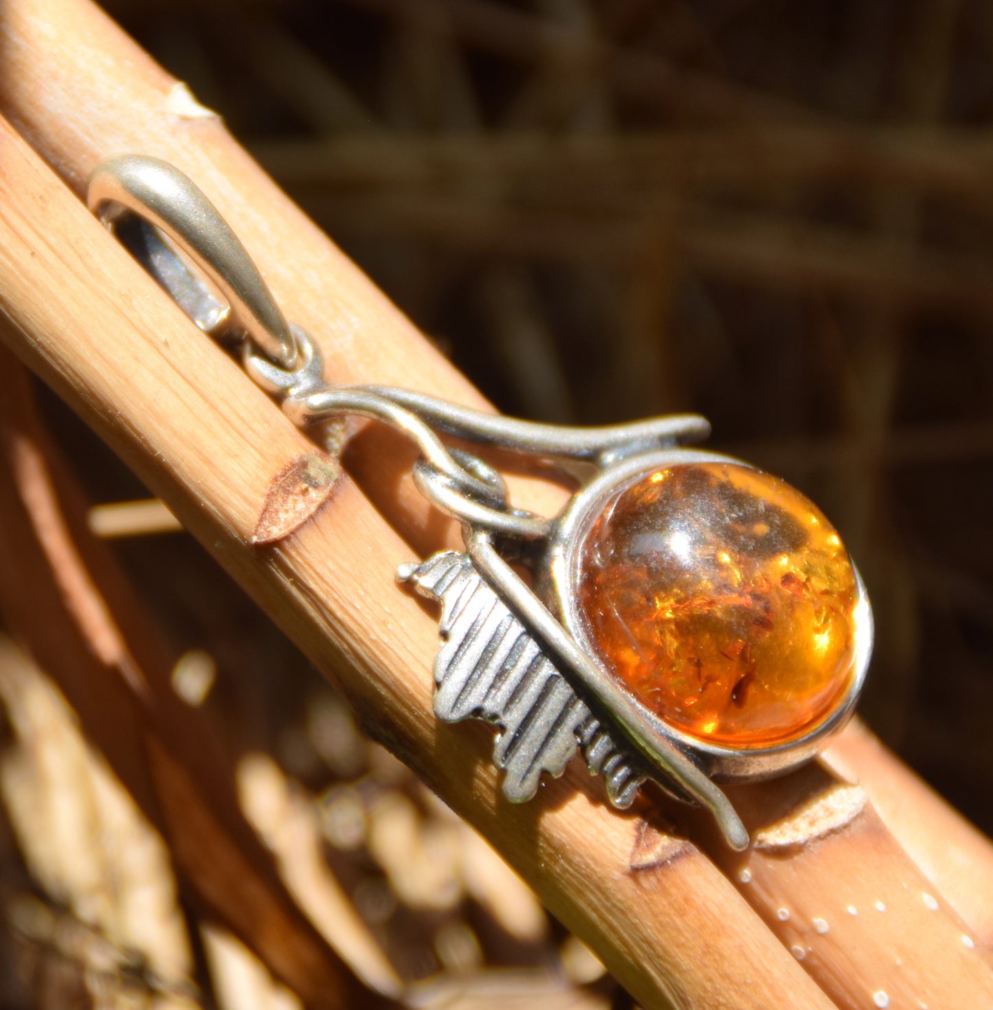 Vintage style pendant with natural cognac amber and 925 Silver, MJ Baltica, BW270
