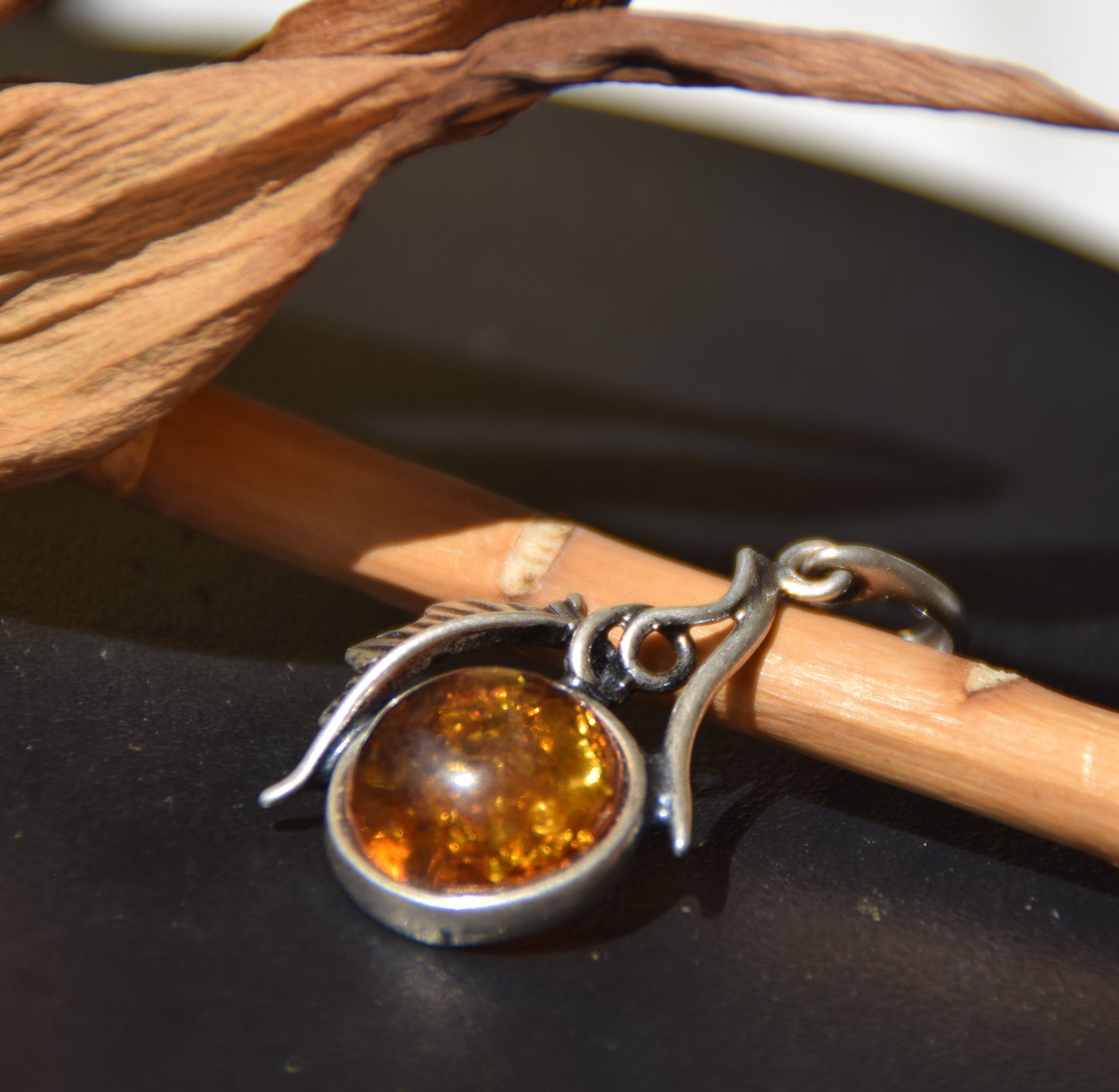 Vintage style pendant with natural cognac amber and 925 Silver, MJ Baltica, BW270