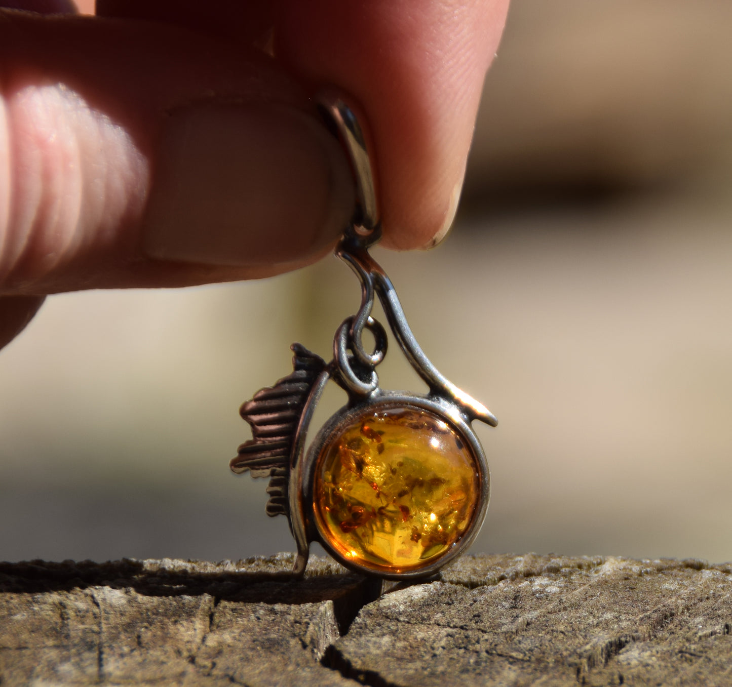 Vintage style pendant with natural cognac amber and 925 Silver, MJ Baltica, BW270