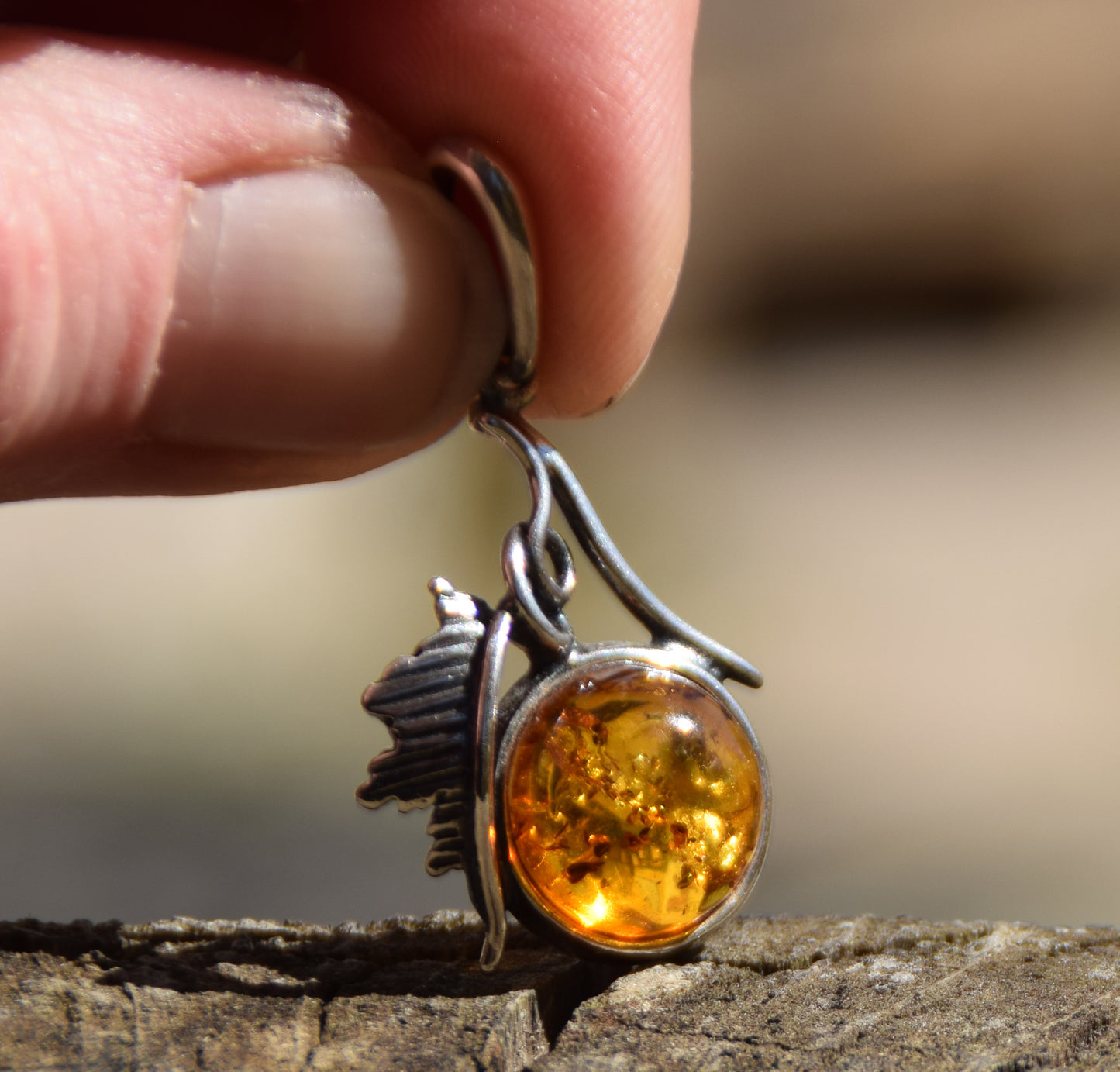 Vintage style pendant with natural cognac amber and 925 Silver, MJ Baltica, BW270