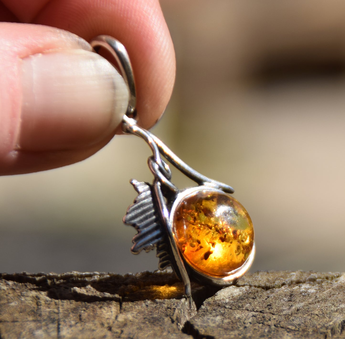 Vintage style pendant with natural cognac amber and 925 Silver, MJ Baltica, BW270