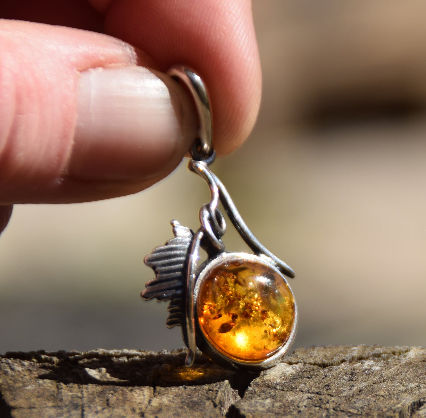 Vintage style pendant with natural cognac amber and 925 Silver, MJ Baltica, BW270