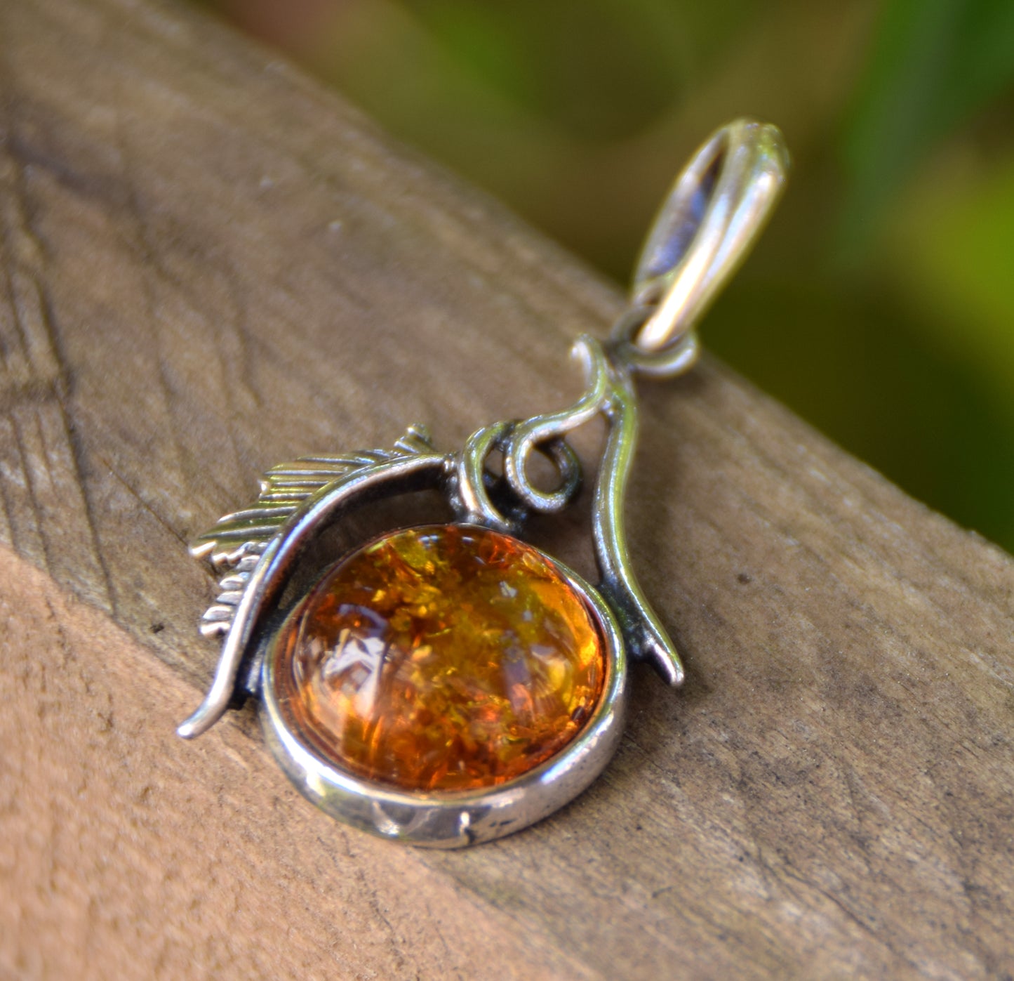 Vintage style pendant with natural cognac amber and 925 Silver, MJ Baltica, BW270