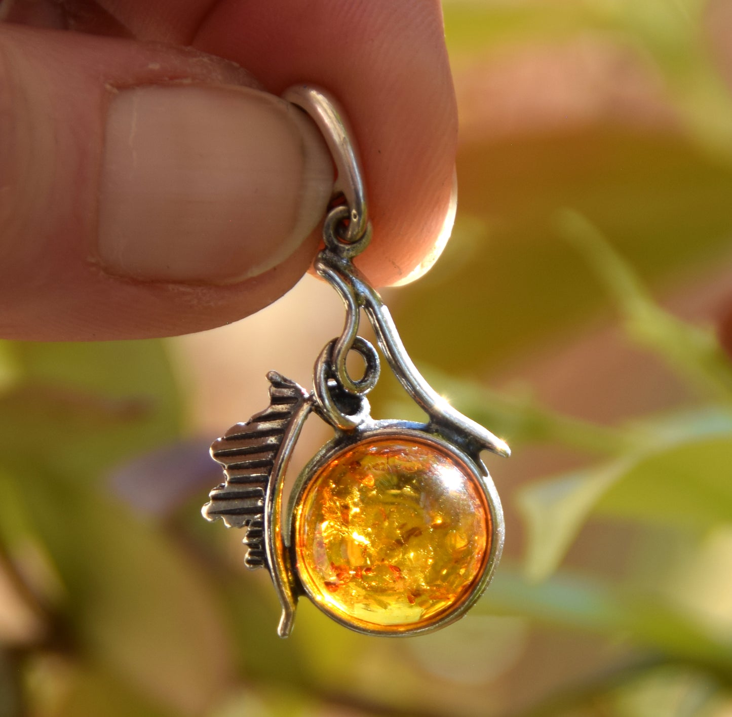 Vintage style pendant with natural cognac amber and 925 Silver, MJ Baltica, BW270