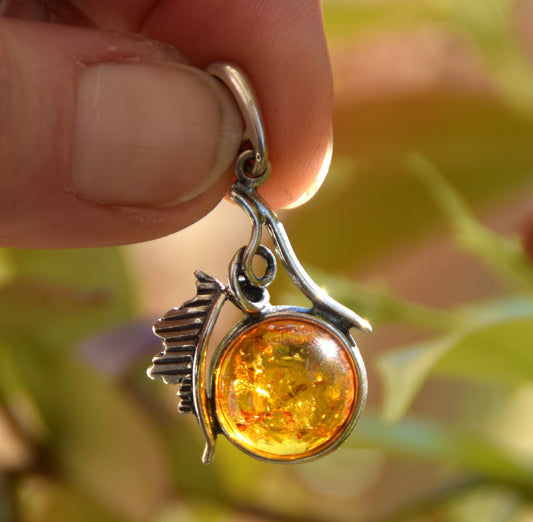 Vintage style pendant with natural cognac amber and 925 Silver, MJ Baltica, BW270