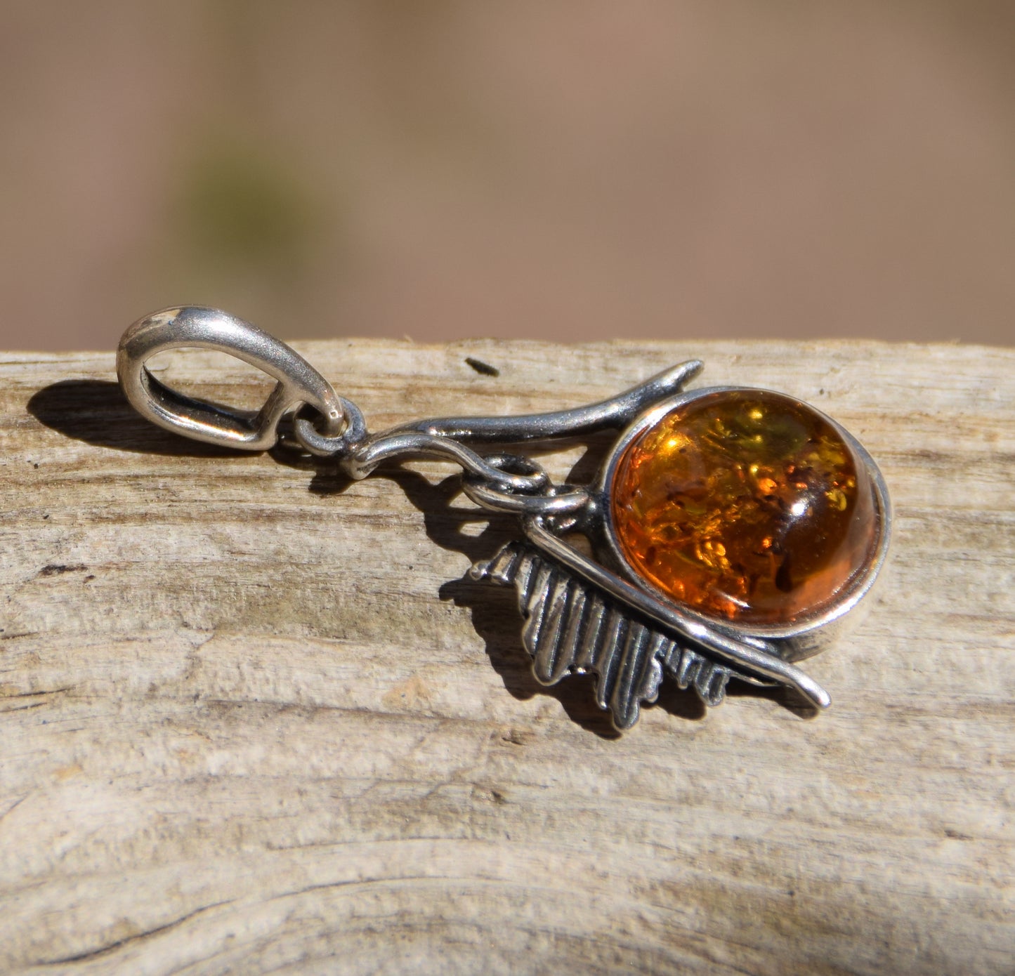 Vintage style pendant with natural cognac amber and 925 Silver, MJ Baltica, BW270