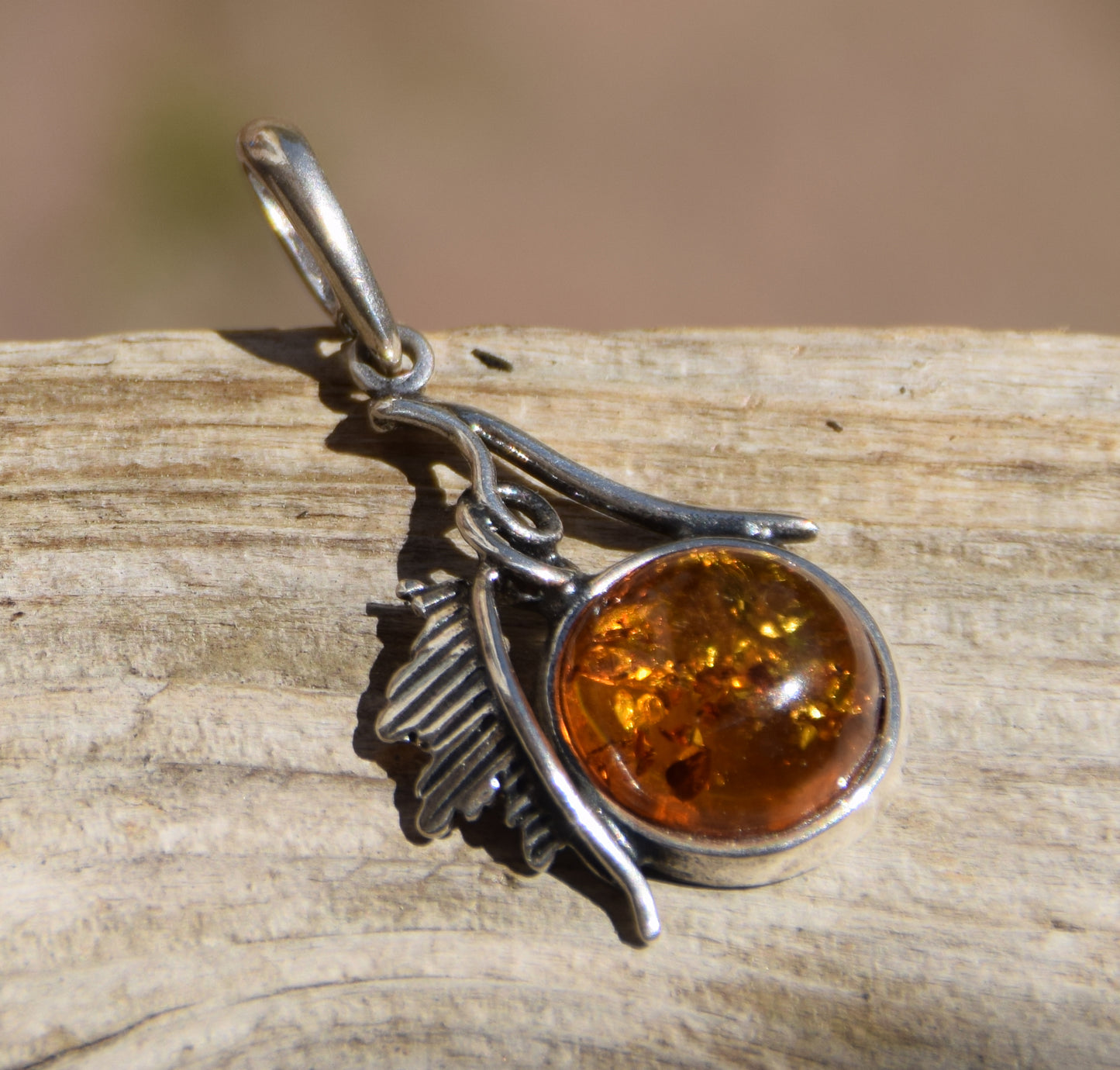 Vintage style pendant with natural cognac amber and 925 Silver, MJ Baltica, BW270