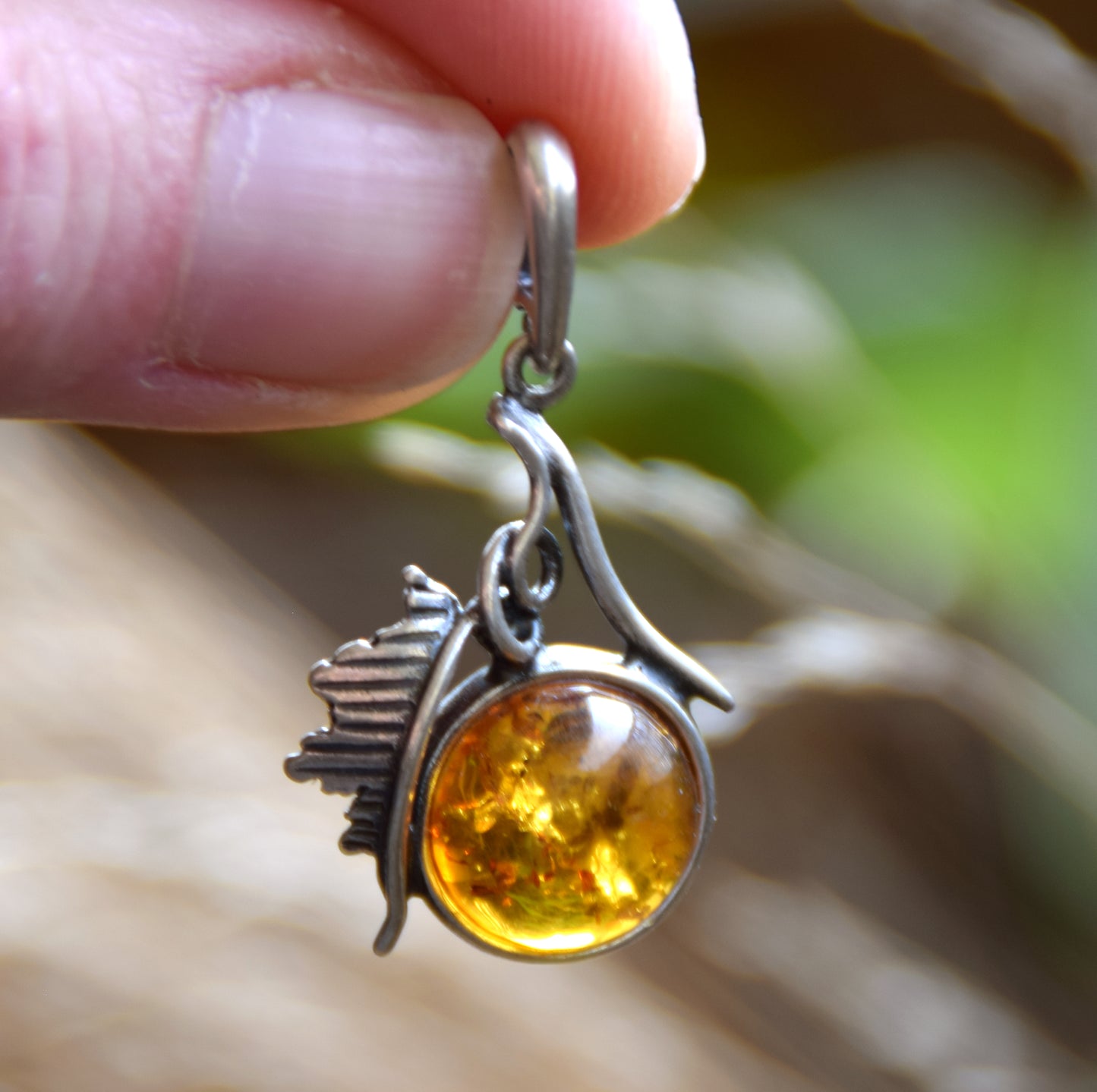 Vintage style pendant with natural cognac amber and 925 Silver, MJ Baltica, BW270
