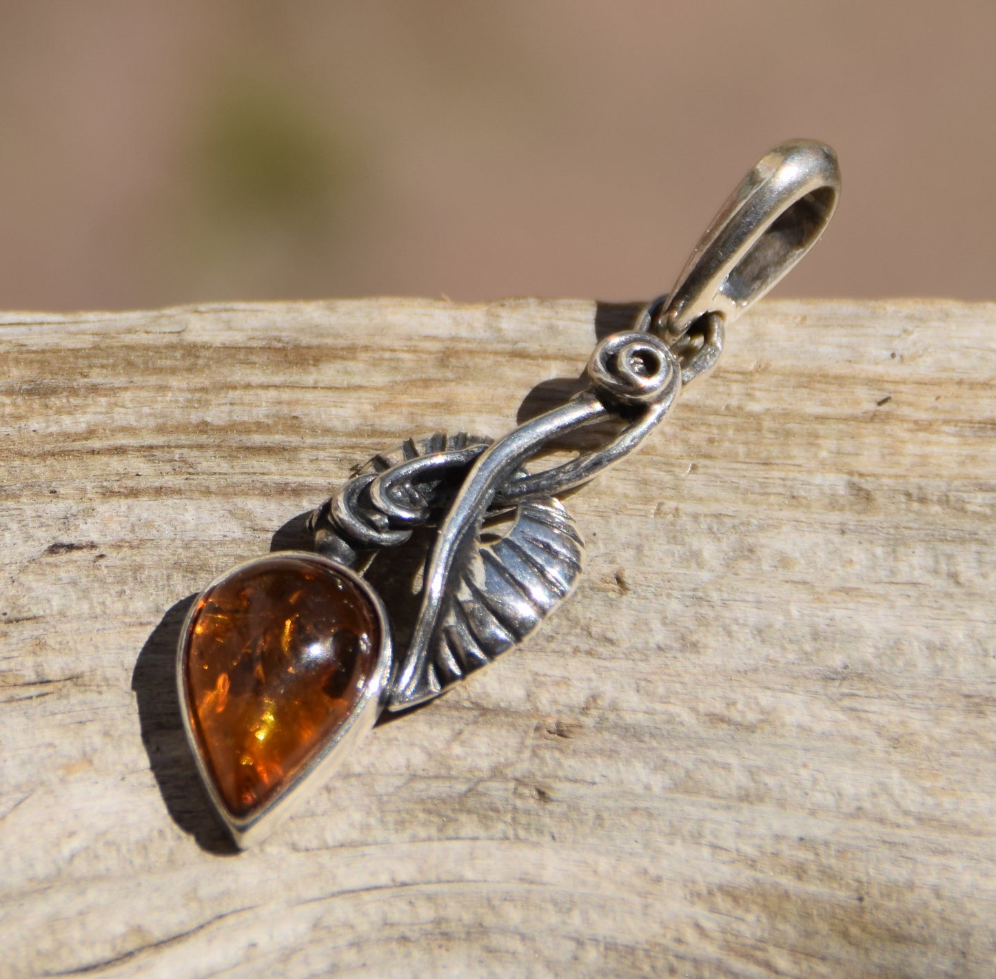 Vintage style pendant with natural cognac amber and 925 Silver, MJ Baltica, BW271