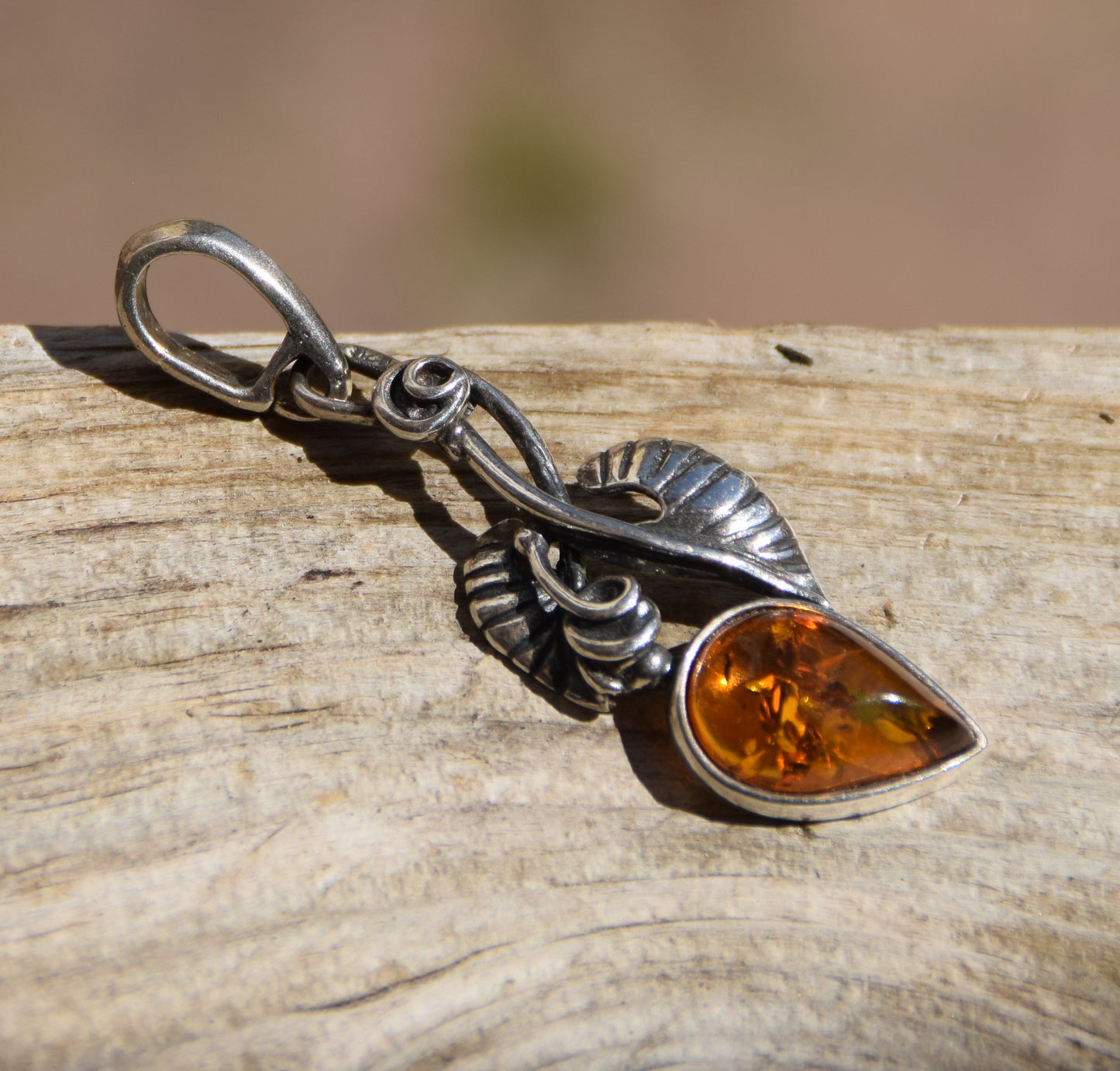 Vintage style pendant with natural cognac amber and 925 Silver, MJ Baltica, BW271