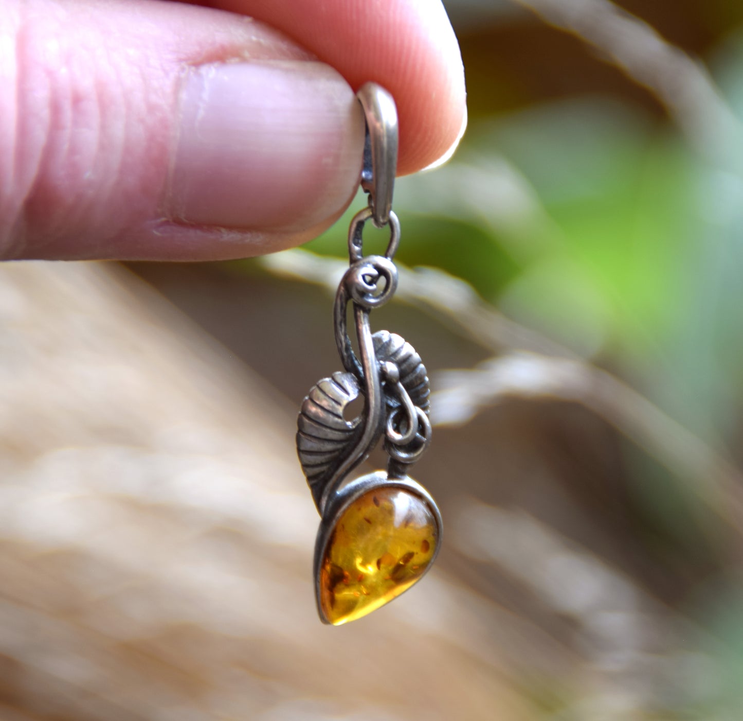 Vintage style pendant with natural cognac amber and 925 Silver, MJ Baltica, BW271