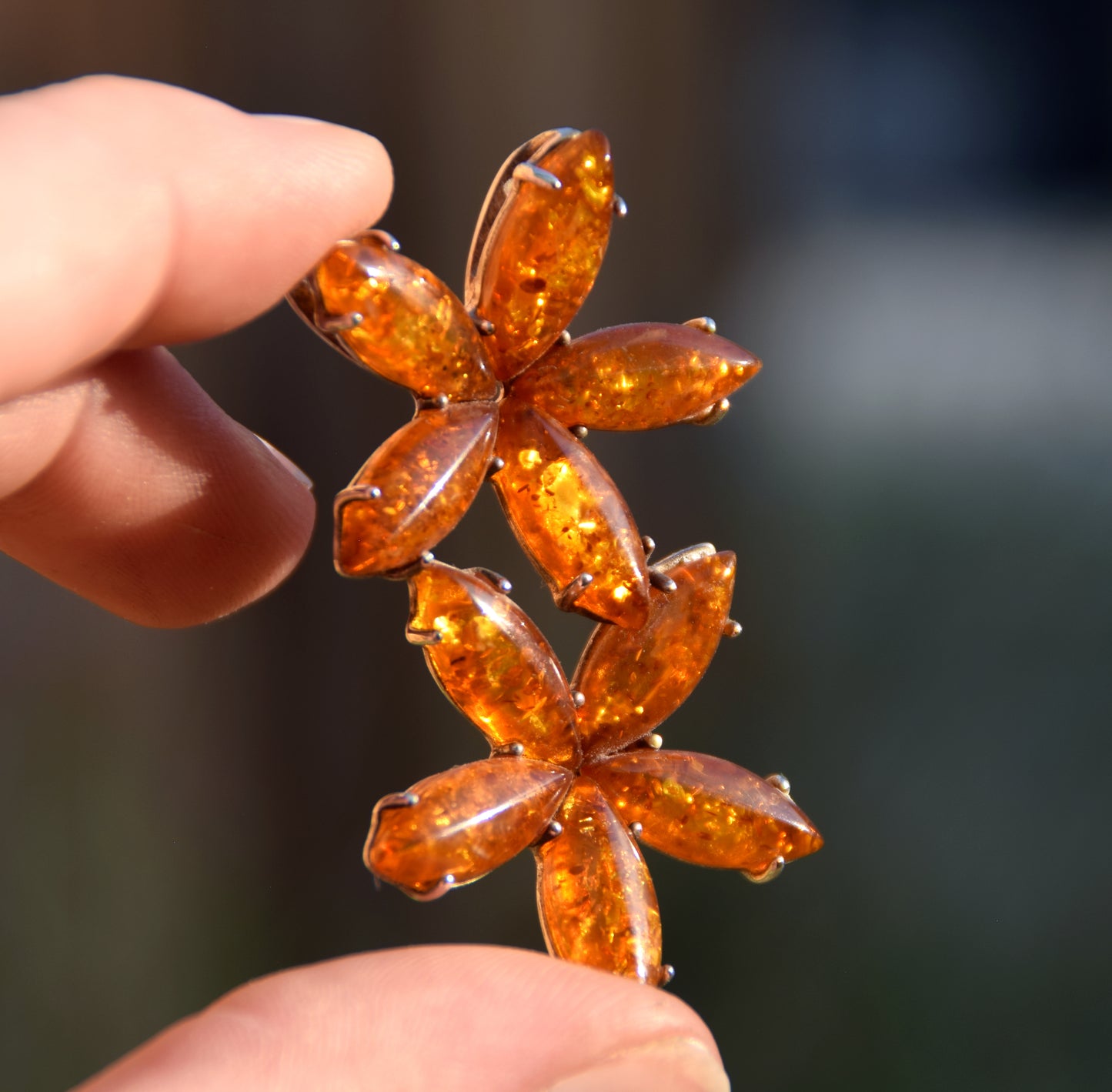 Grande ciondolo a forma di fiore in Ambra naturale Baltica, Argento 925, MJ Baltica, BW284