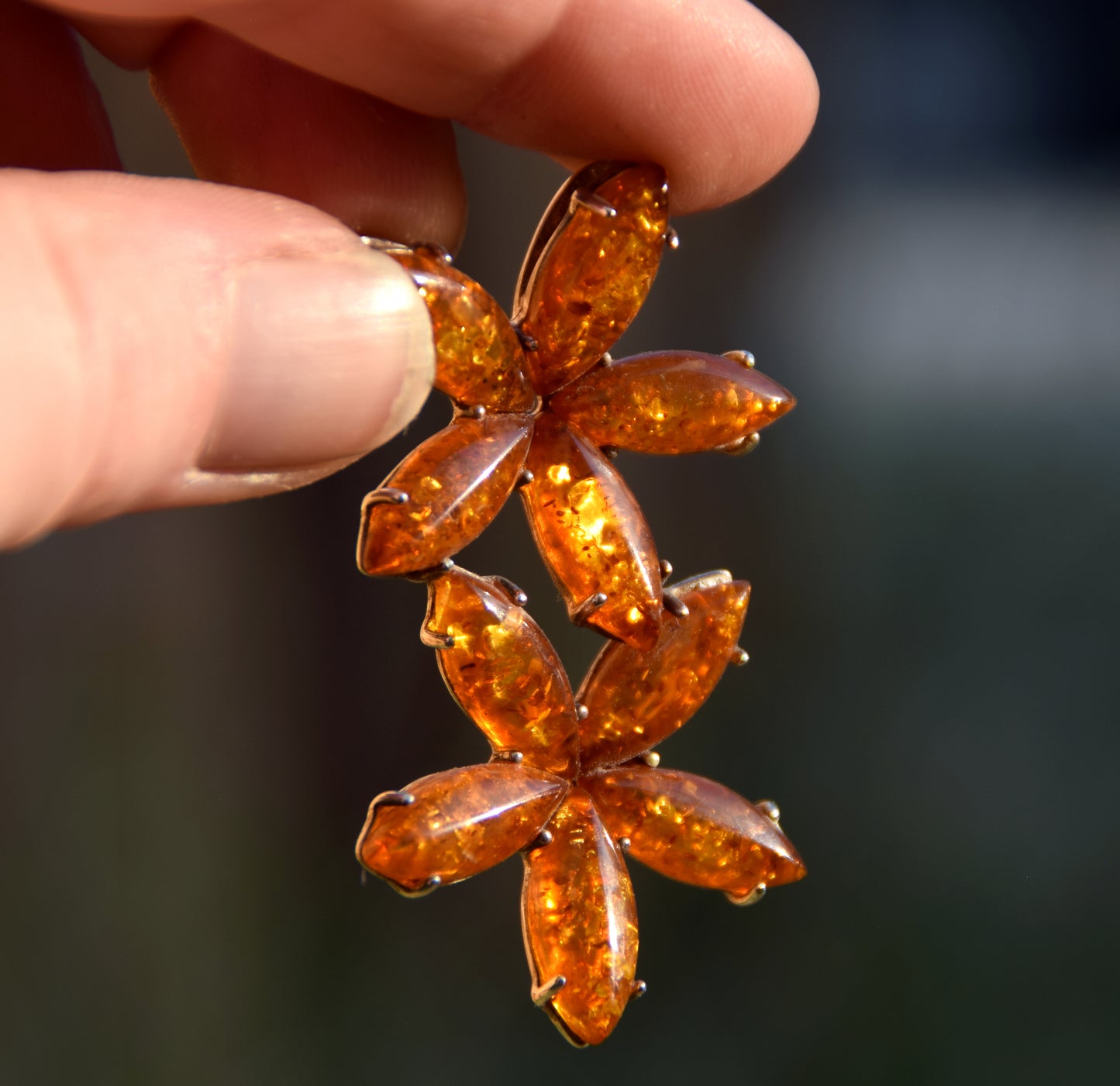 Grande ciondolo a forma di fiore in Ambra naturale Baltica, Argento 925, MJ Baltica, BW284