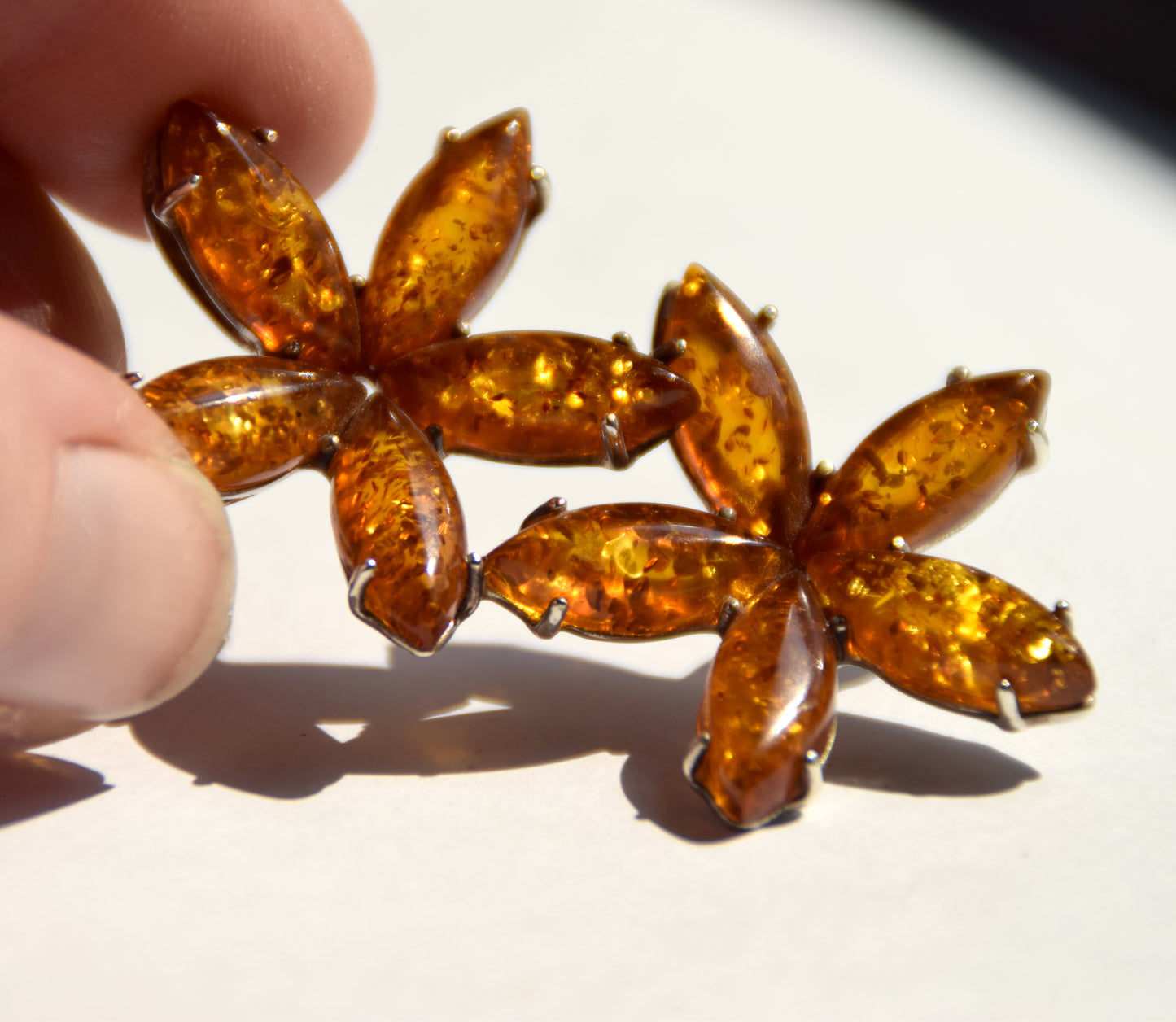 Grande ciondolo a forma di fiore in Ambra naturale Baltica, Argento 925, MJ Baltica, BW284