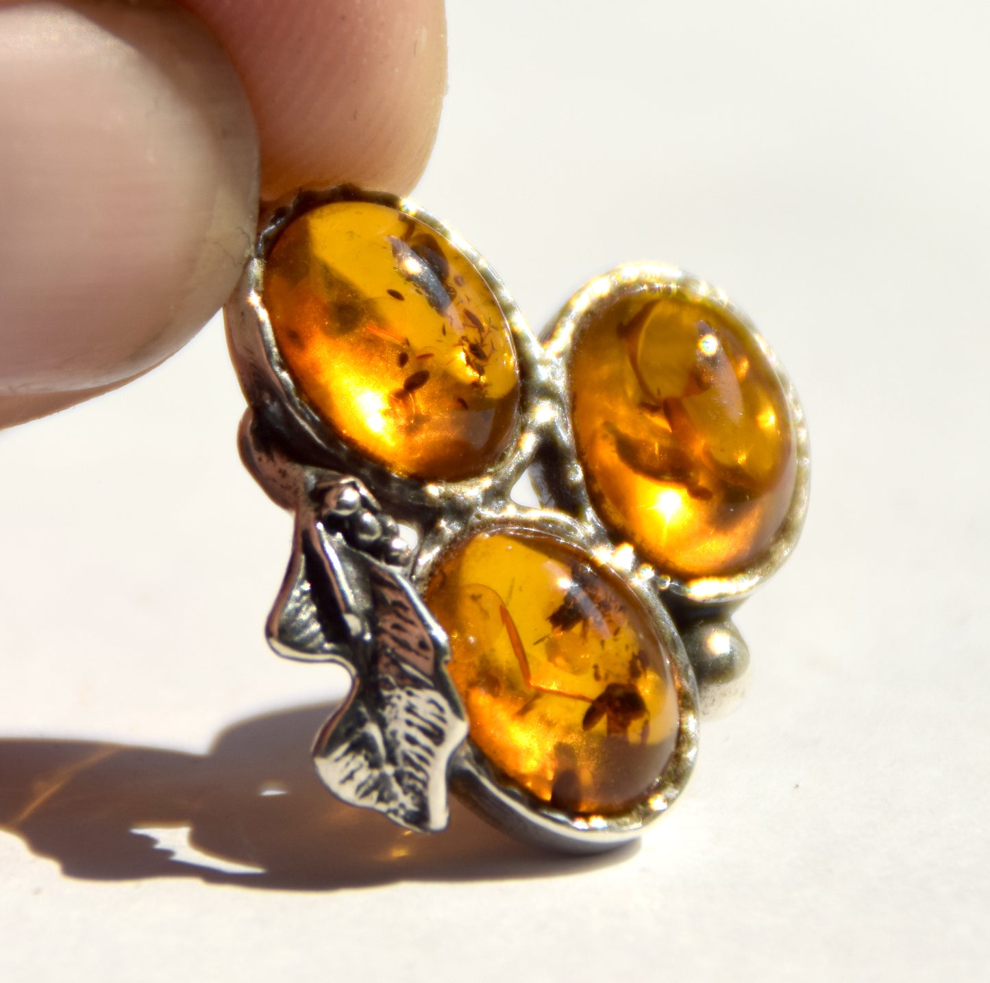 Elegant vintage-style pendant in natural cognac amber and 925 silver, MJ Baltica, BW288