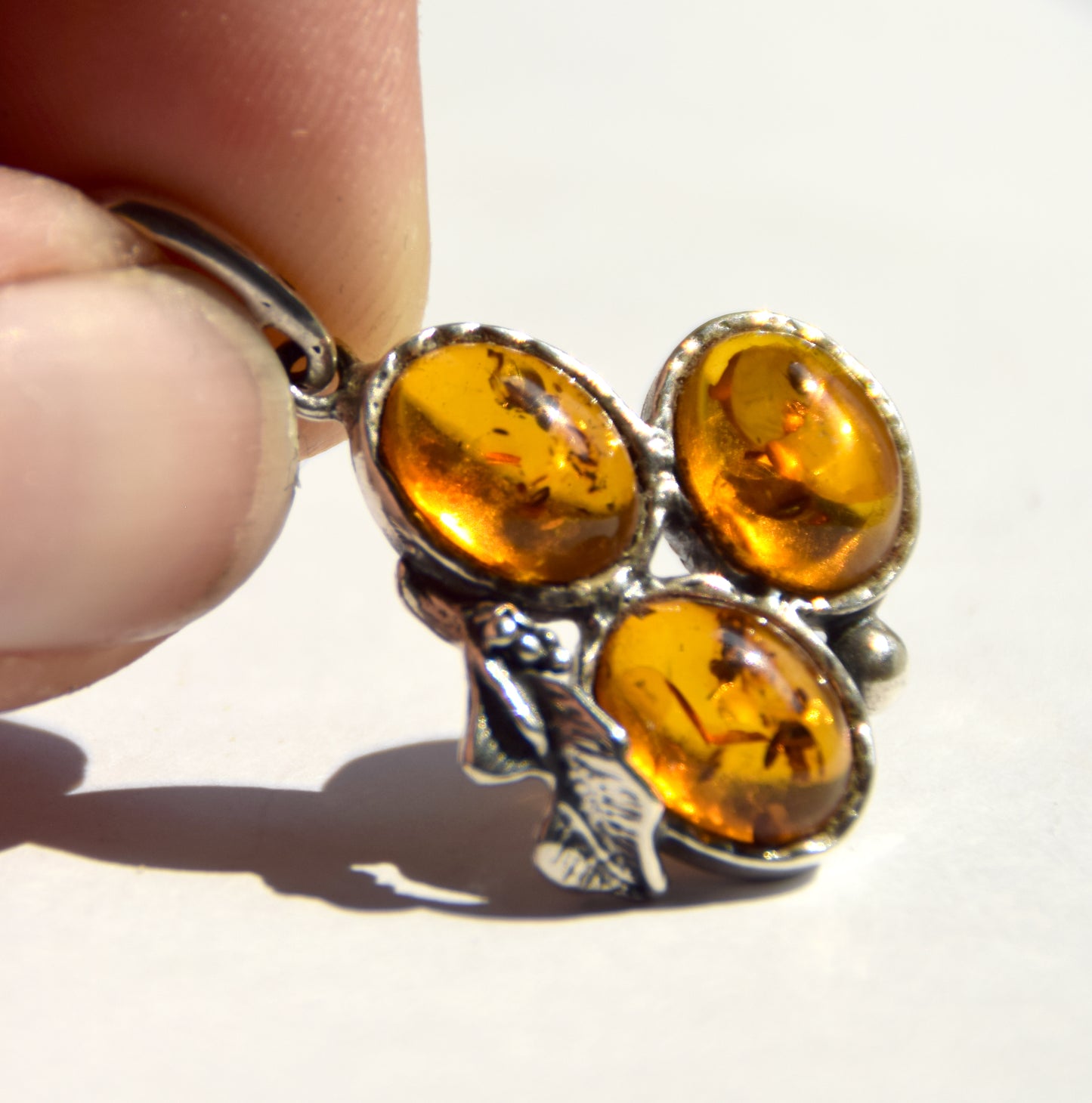 Elegant vintage-style pendant in natural cognac amber and 925 silver, MJ Baltica, BW288