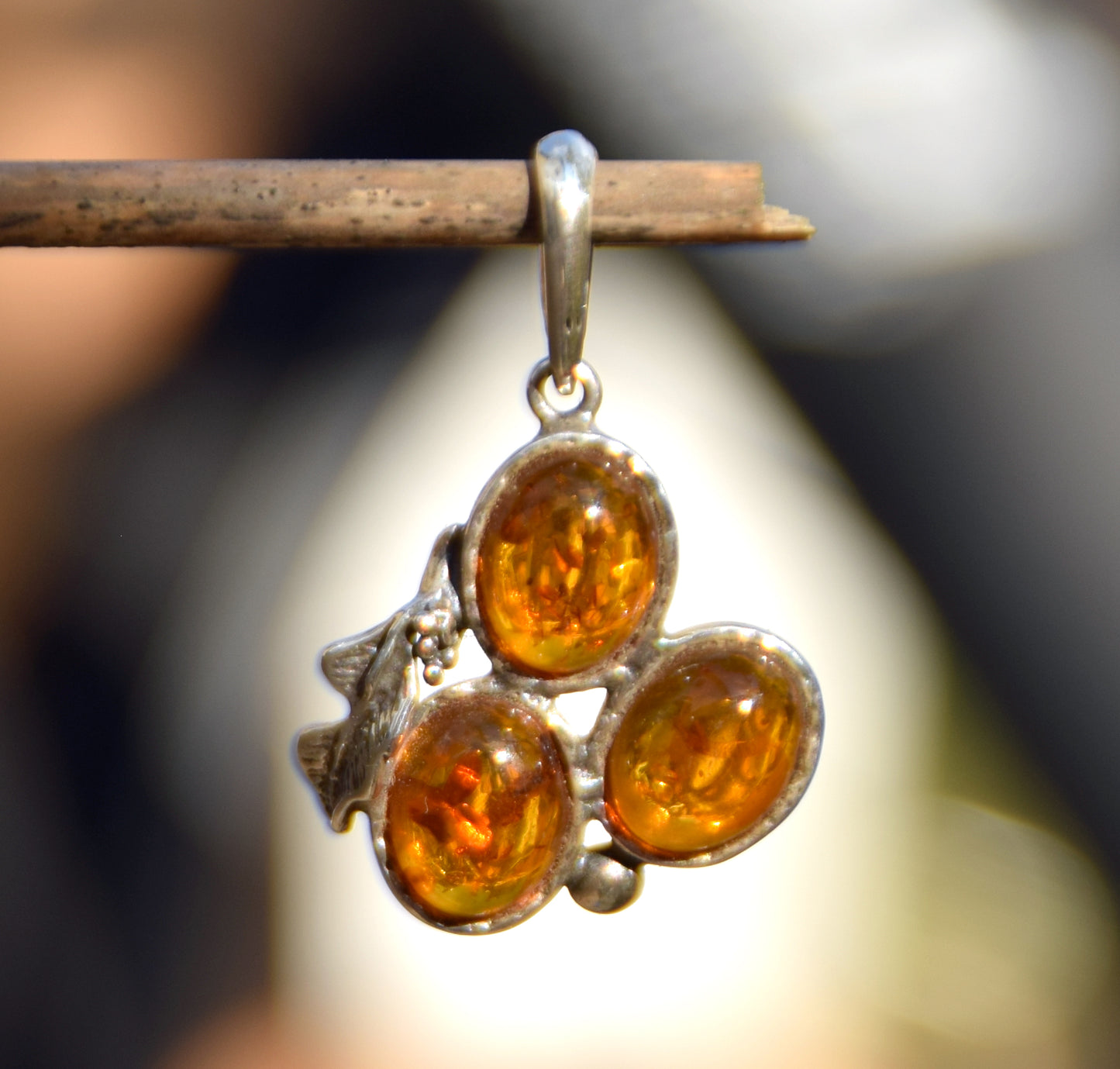 Elegant vintage-style pendant in natural cognac amber and 925 silver, MJ Baltica, BW288