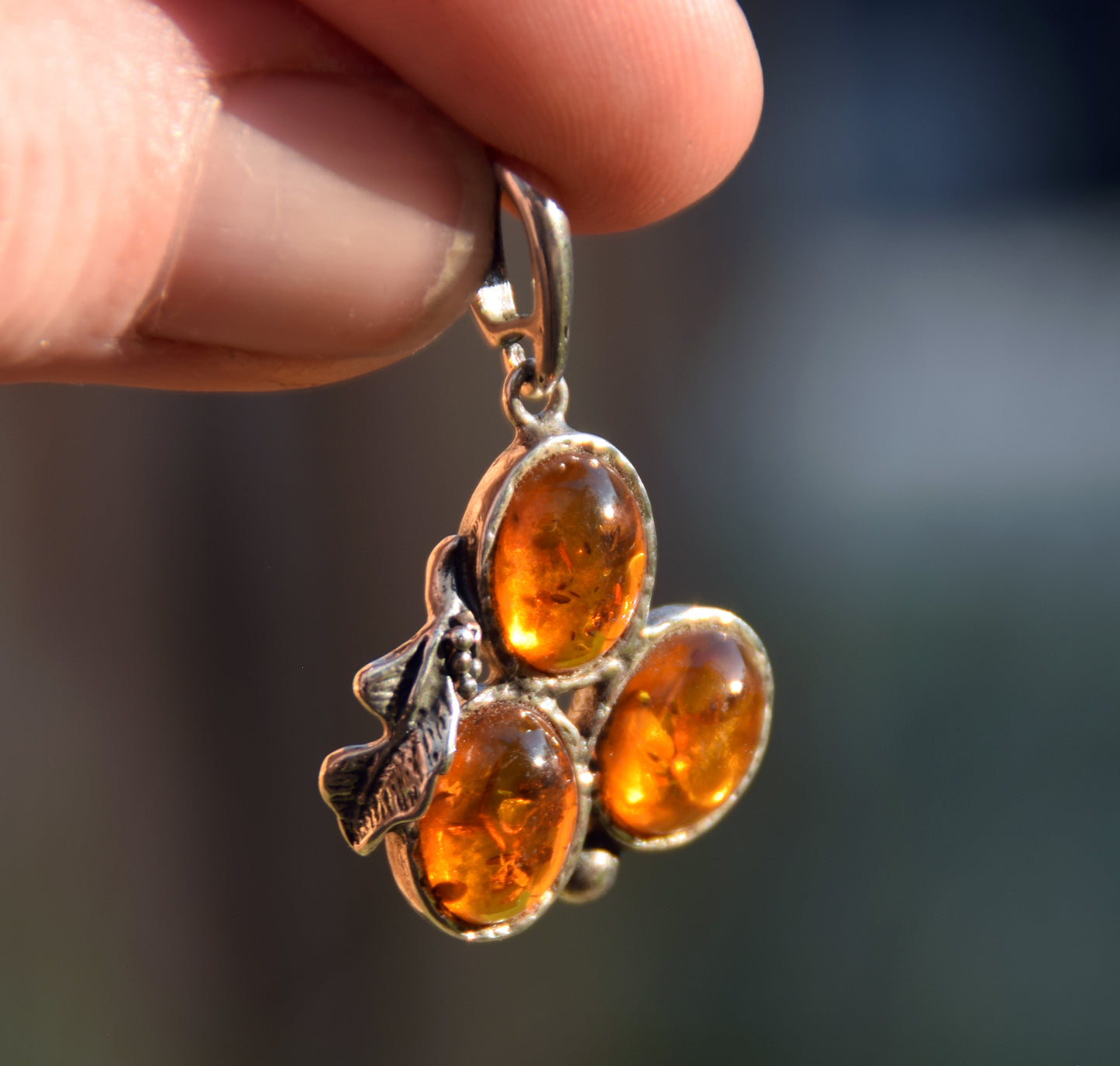 Elegant vintage-style pendant in natural cognac amber and 925 silver, MJ Baltica, BW288