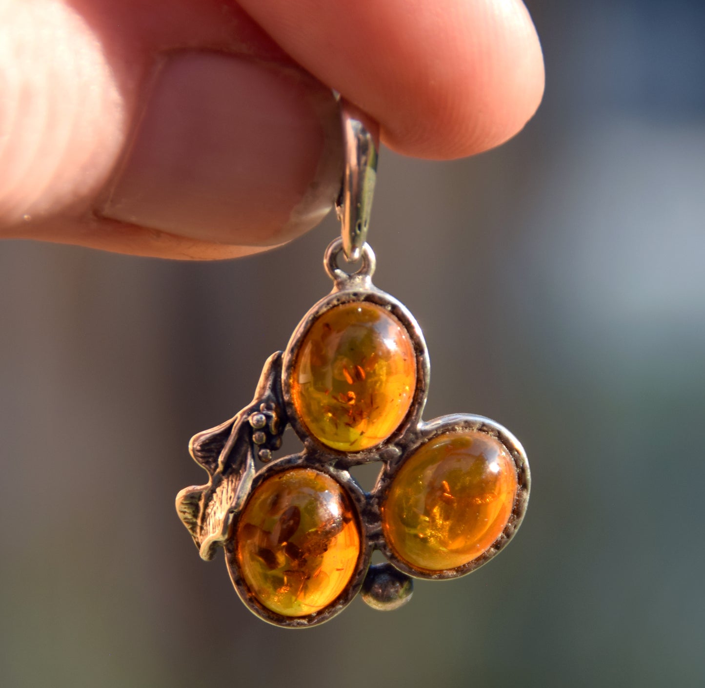 Elegant vintage-style pendant in natural cognac amber and 925 silver, MJ Baltica, BW288