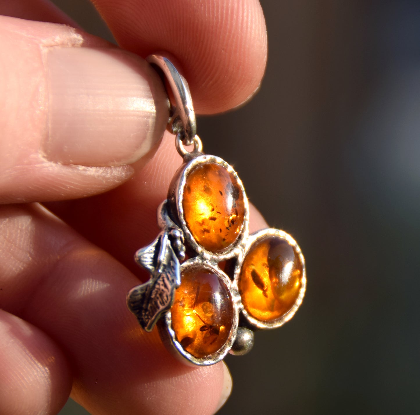 Elegant vintage-style pendant in natural cognac amber and 925 silver, MJ Baltica, BW288