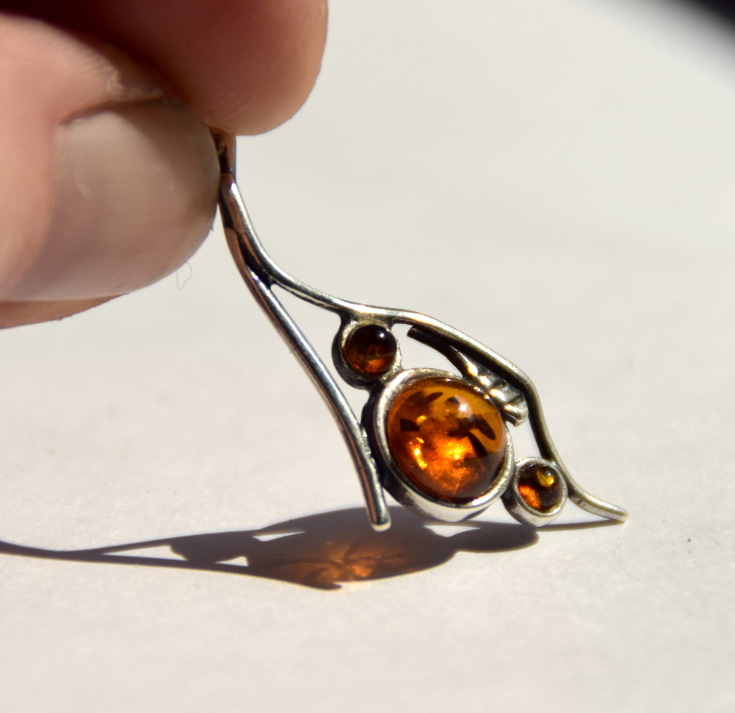 Elegant round pendant with natural cognac Amber and 925 Silver, MJ Baltica, BW290
