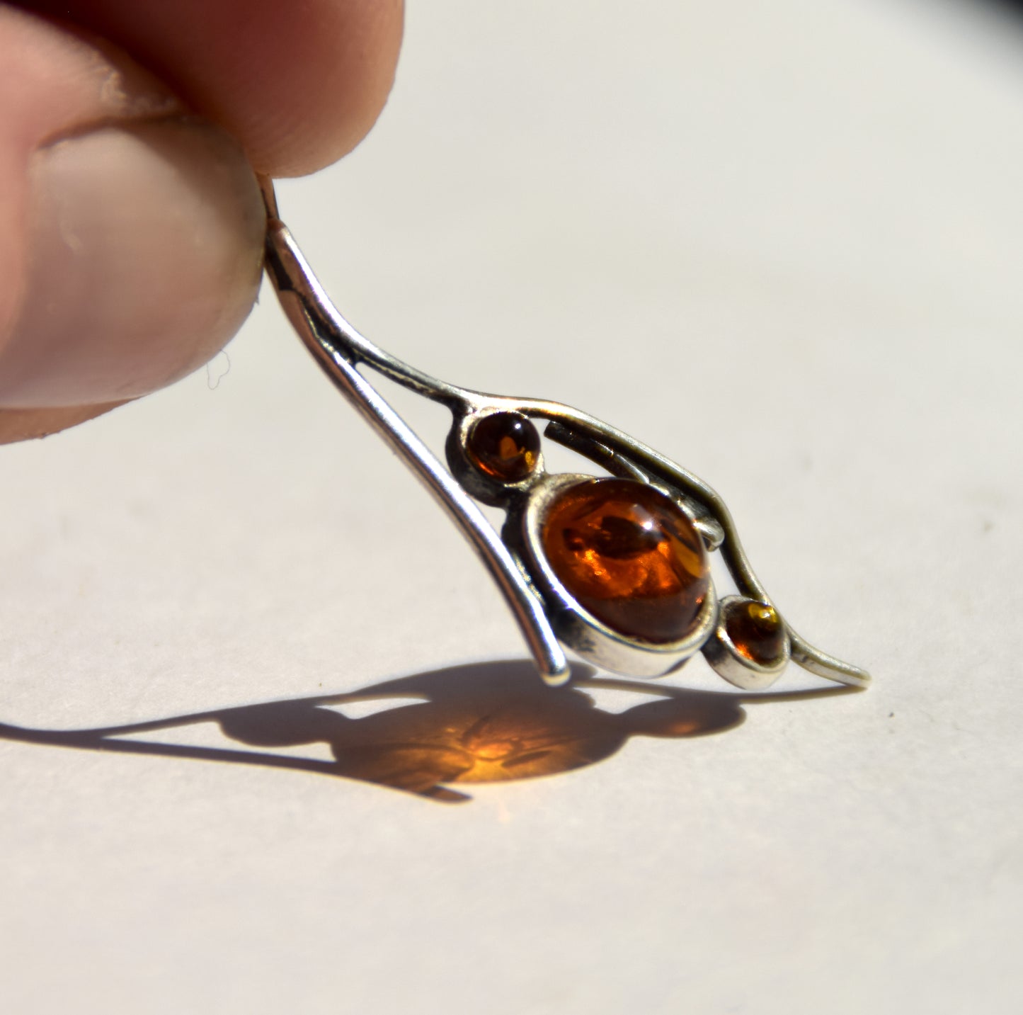 Elegant round pendant with natural cognac Amber and 925 Silver, MJ Baltica, BW290