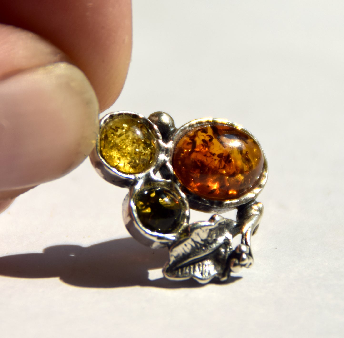 Elegant vintage style pendant in natural Amber of various shades and 925 Silver, MJ Baltica, BW295