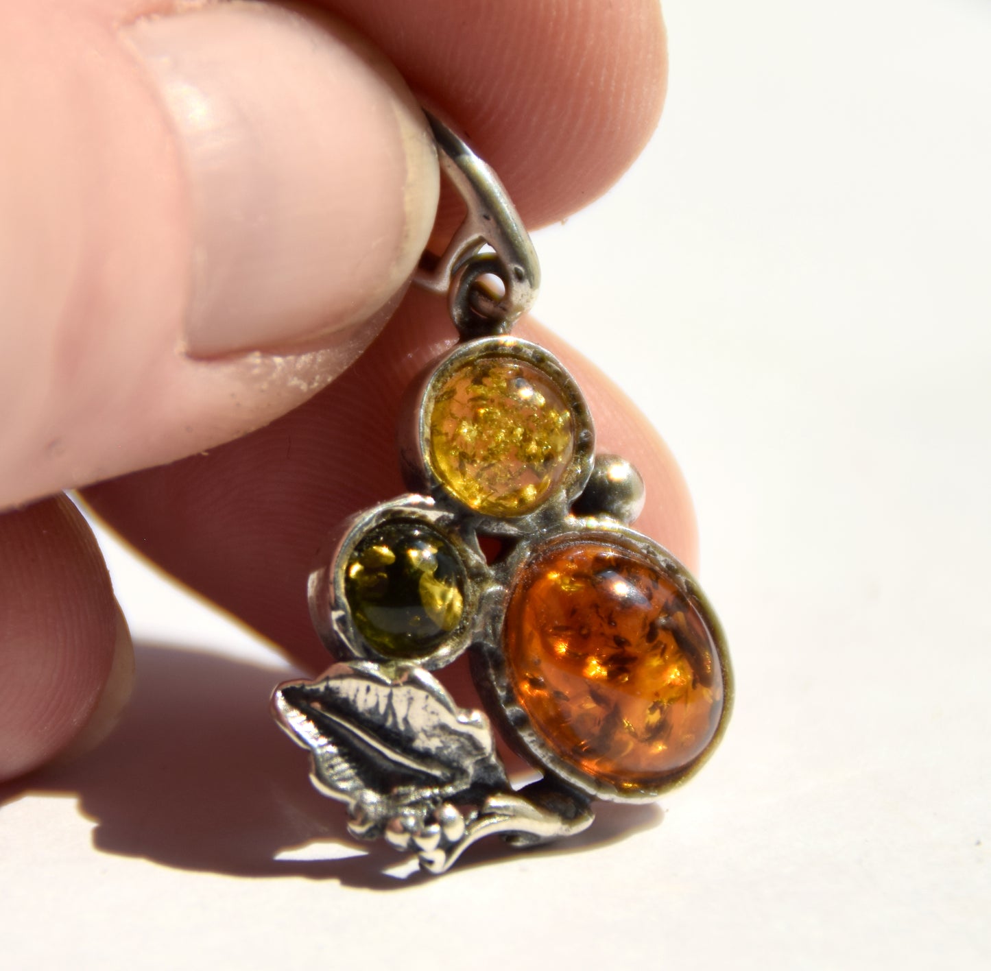 Elegant vintage style pendant in natural Amber of various shades and 925 Silver, MJ Baltica, BW295
