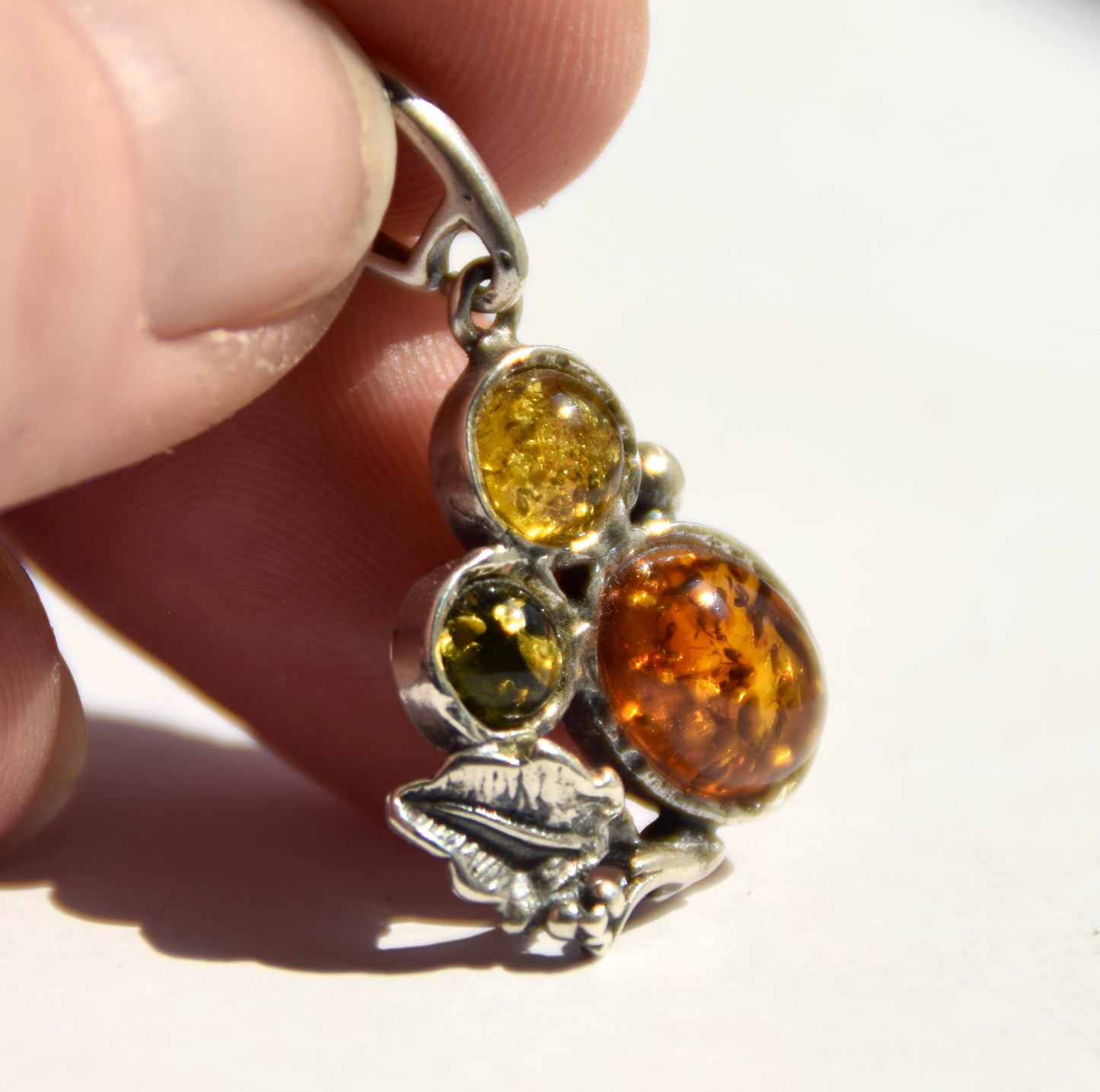 Elegant vintage style pendant in natural Amber of various shades and 925 Silver, MJ Baltica, BW295