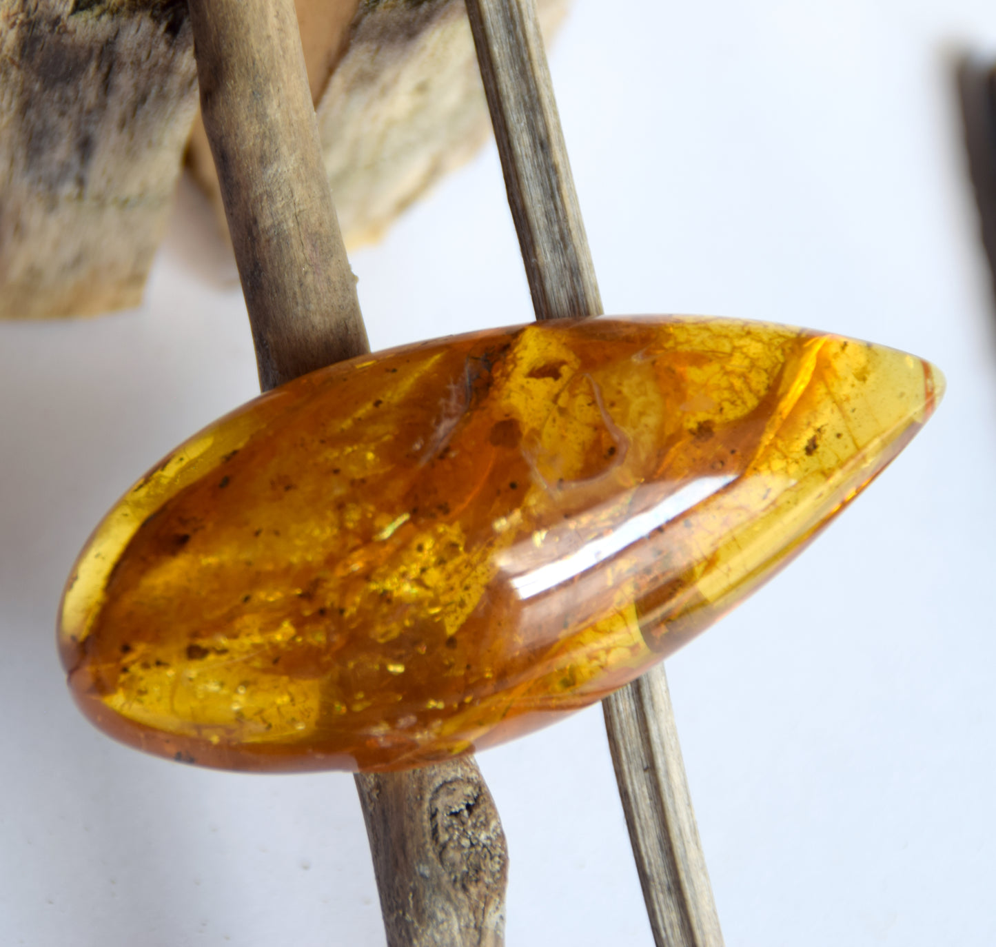 Large natural drop-shaped Amber gemstone with fossil inclusions from a collection, MJ Baltica, BW301