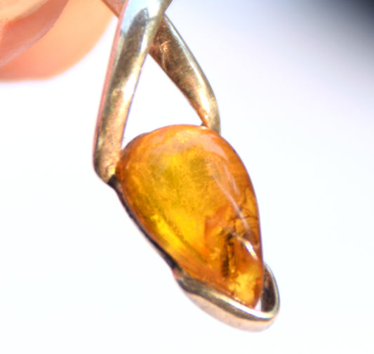 Pendant with natural Baltic Amber gemstone with fossil inclusions for collectors, MJ Baltica, BW305