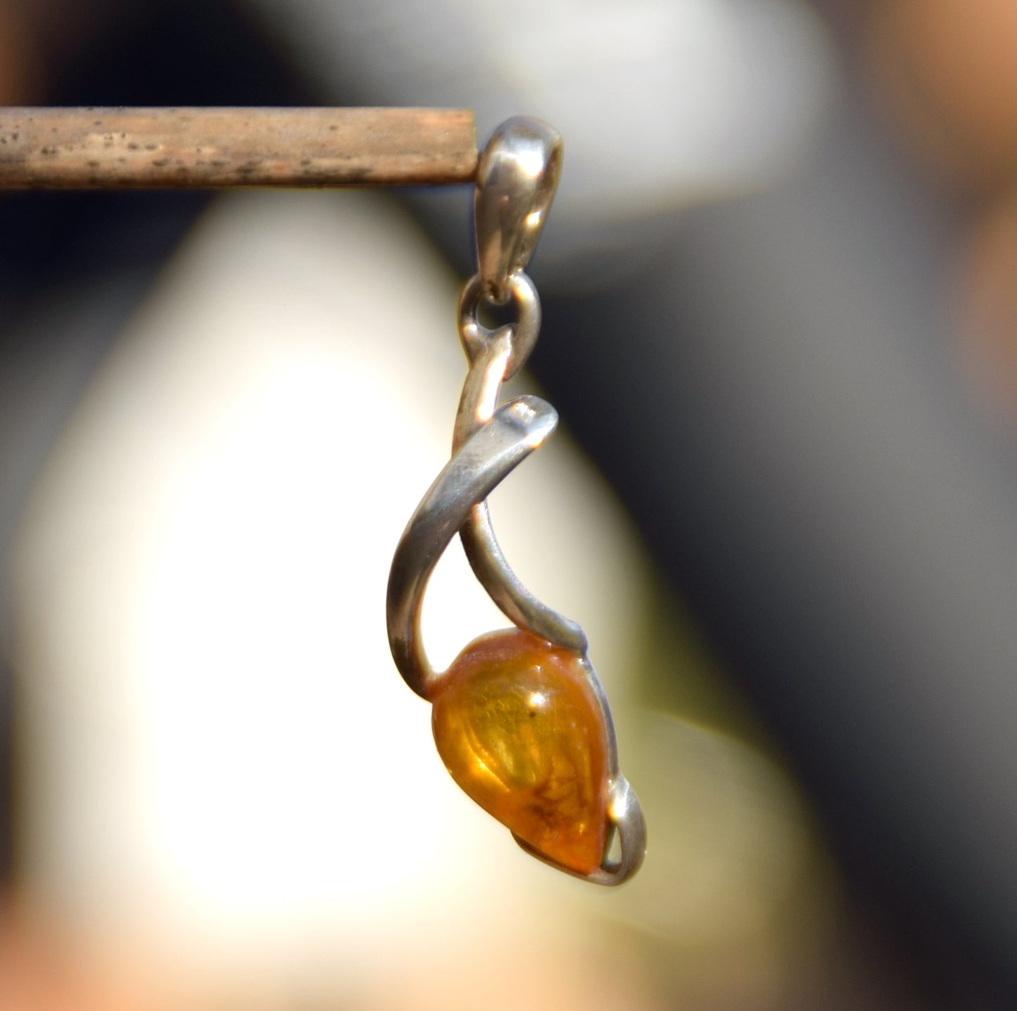Pendant with natural Baltic Amber gemstone with fossil inclusions for collectors, MJ Baltica, BW305