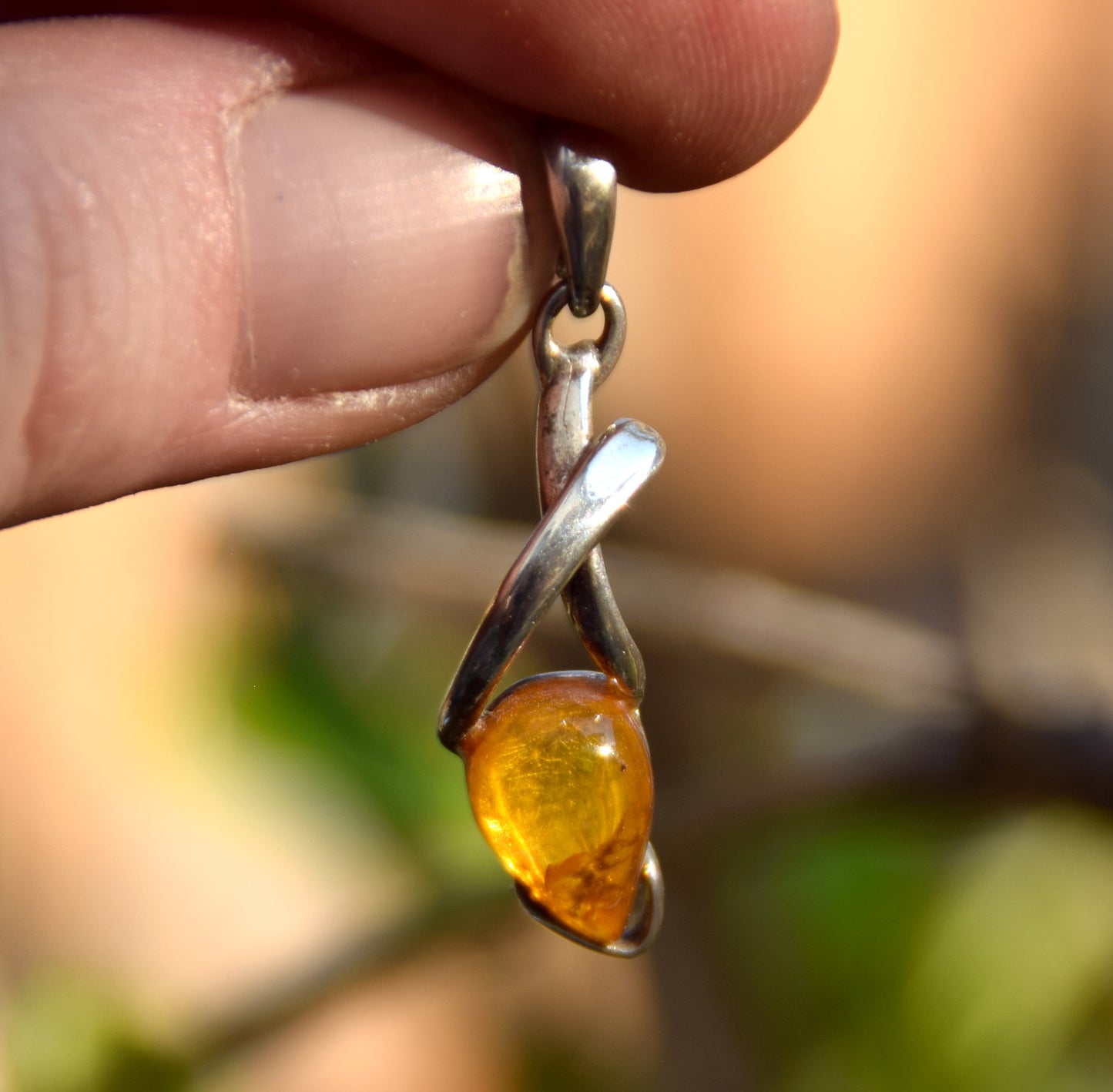 Pendant with natural Baltic Amber gemstone with fossil inclusions for collectors, MJ Baltica, BW305