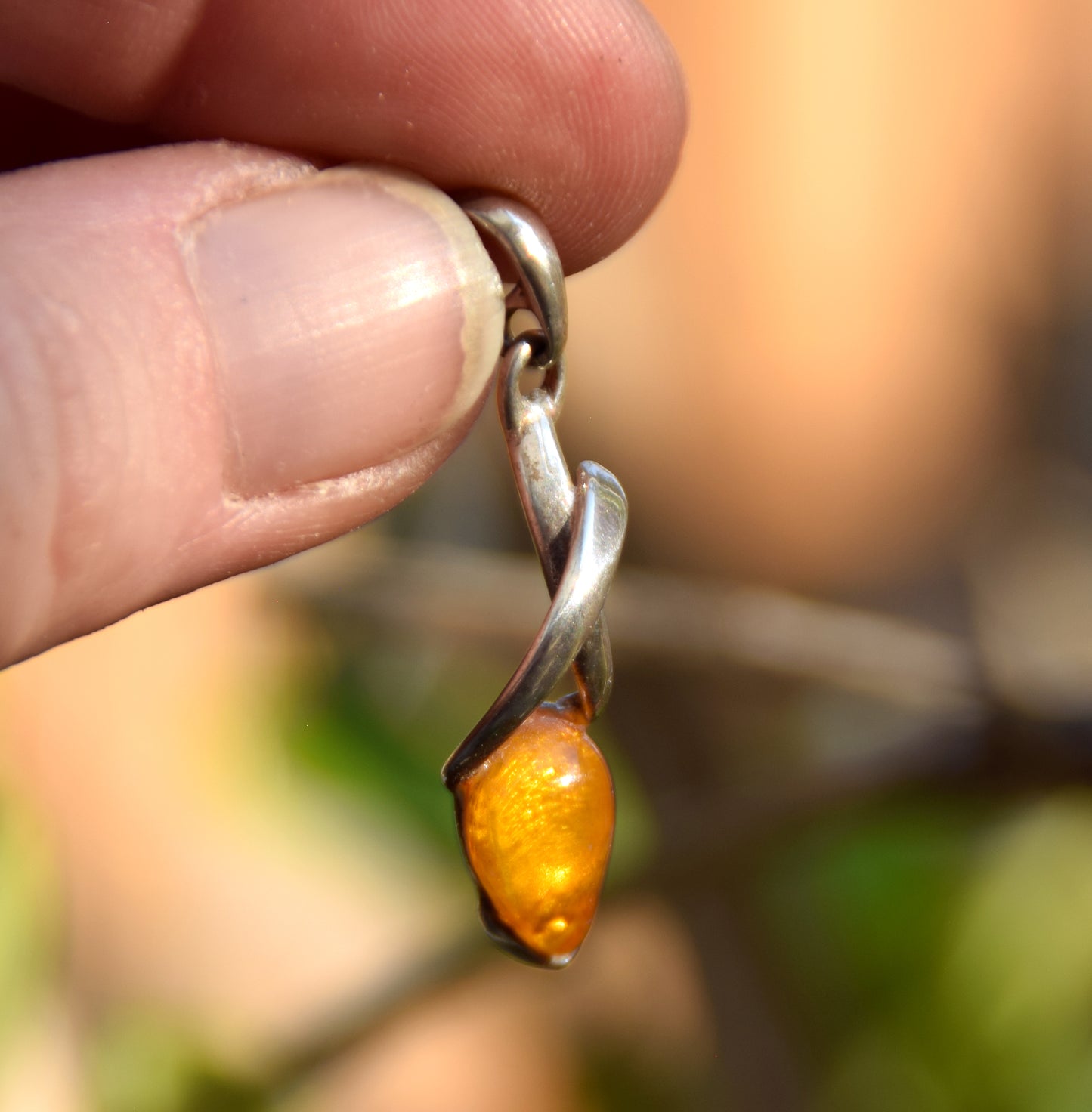 Pendant with natural Baltic Amber gemstone with fossil inclusions for collectors, MJ Baltica, BW305