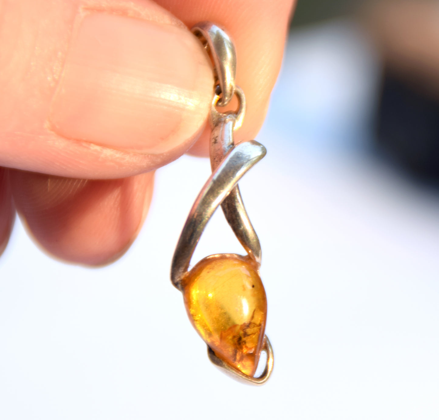 Pendant with natural Baltic Amber gemstone with fossil inclusions for collectors, MJ Baltica, BW305