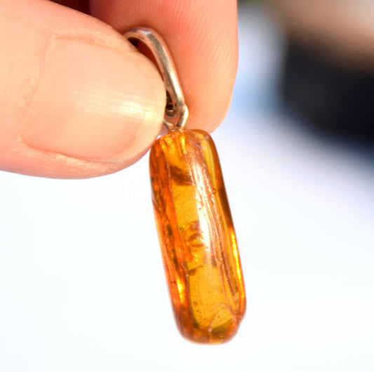 Pendant with Natural Baltic Amber Gemstone with Fossil Inclusions, MJ Baltica, BW307