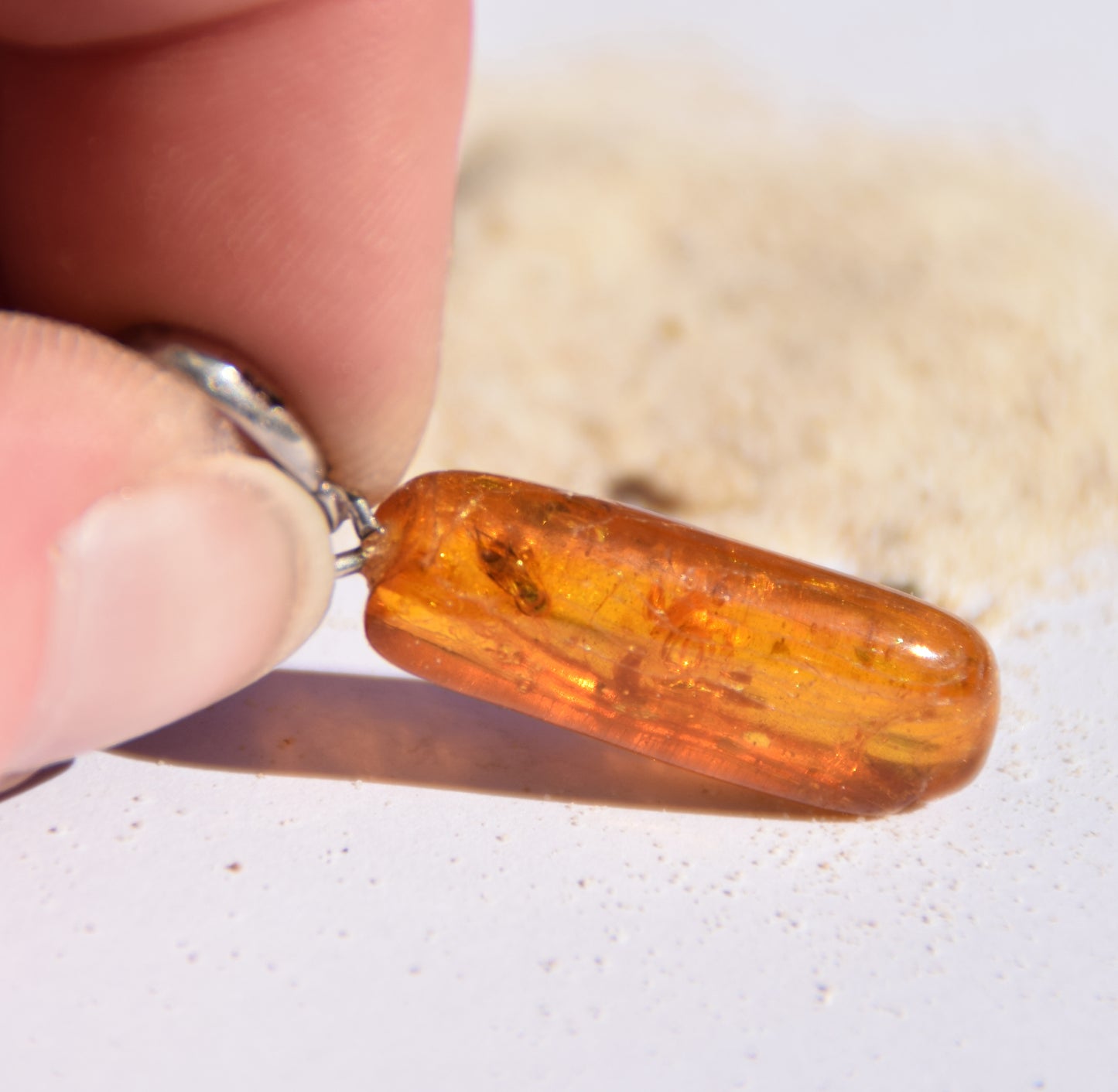 Pendant with Natural Baltic Amber Gemstone with Fossil Inclusions, MJ Baltica, BW307