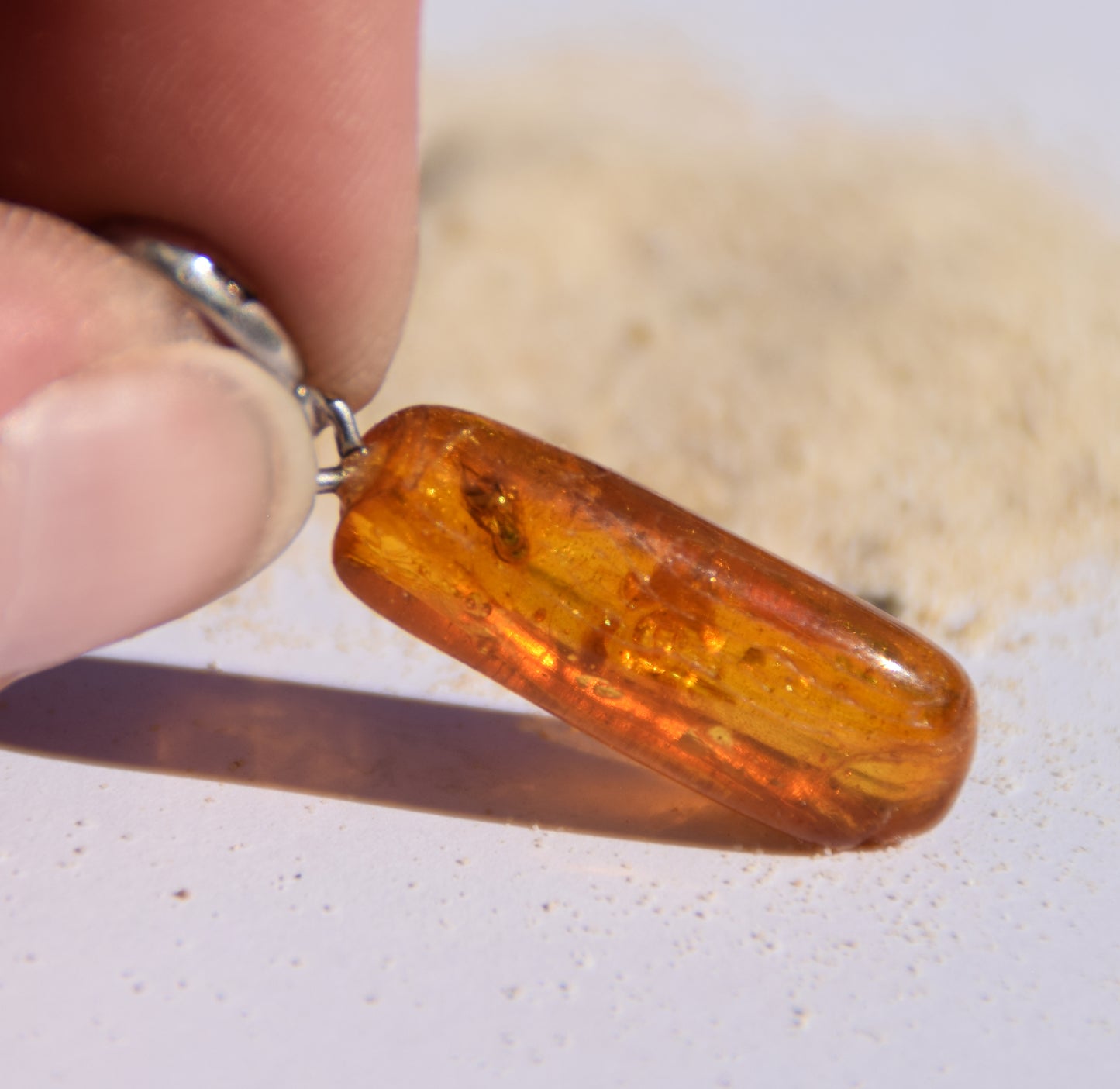 Pendant with Natural Baltic Amber Gemstone with Fossil Inclusions, MJ Baltica, BW307
