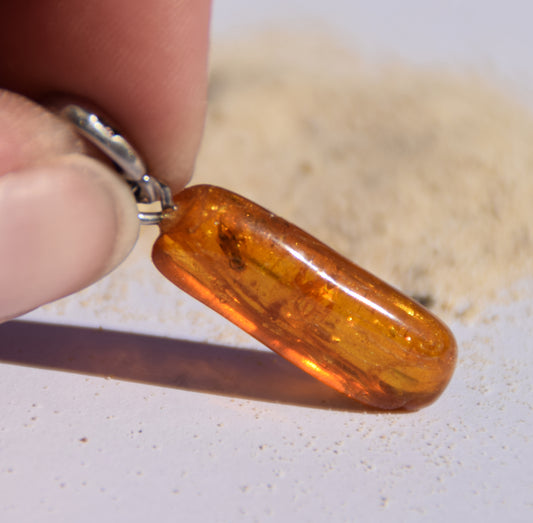 Pendant with Natural Baltic Amber Gemstone with Fossil Inclusions, MJ Baltica, BW307