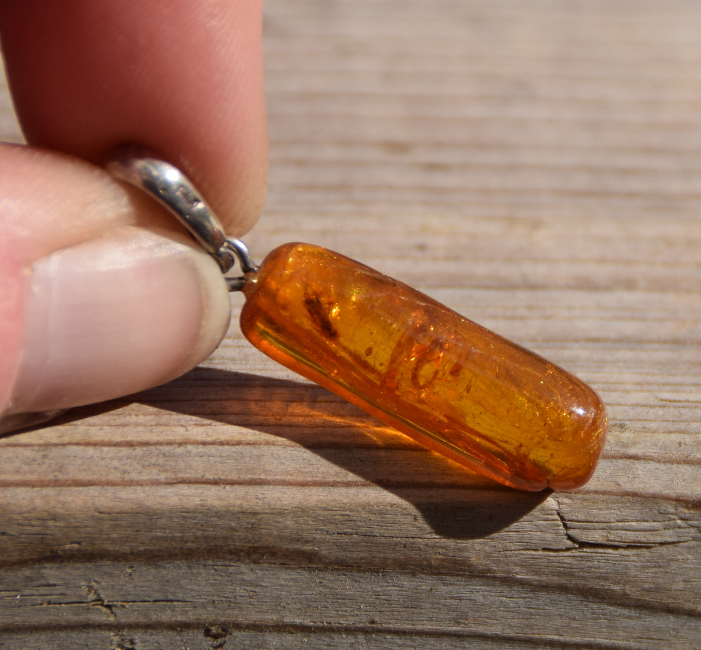 Pendant with Natural Baltic Amber Gemstone with Fossil Inclusions, MJ Baltica, BW307